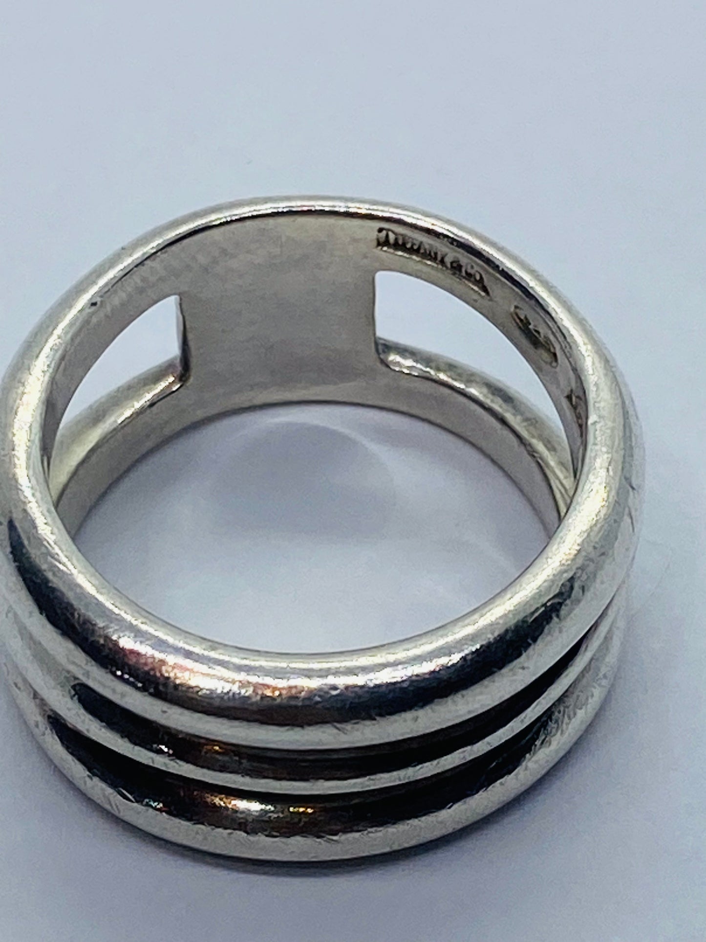 Tiffany & Co. Italy Sterling Silver Diagonal Wide Band Ring Size 7