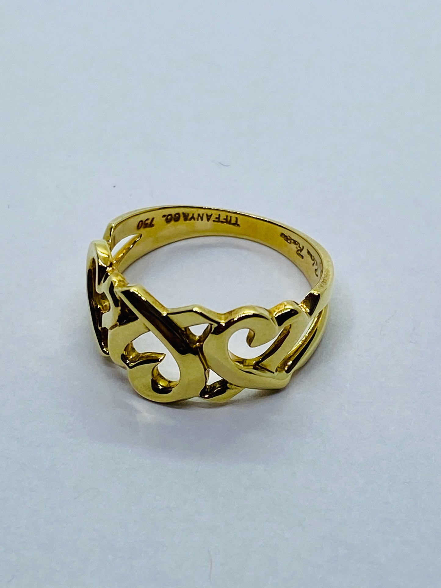 TIFFANY & Co Ring Triple Loving Heart Solid 18K 750 Yellow Gold US 4.5