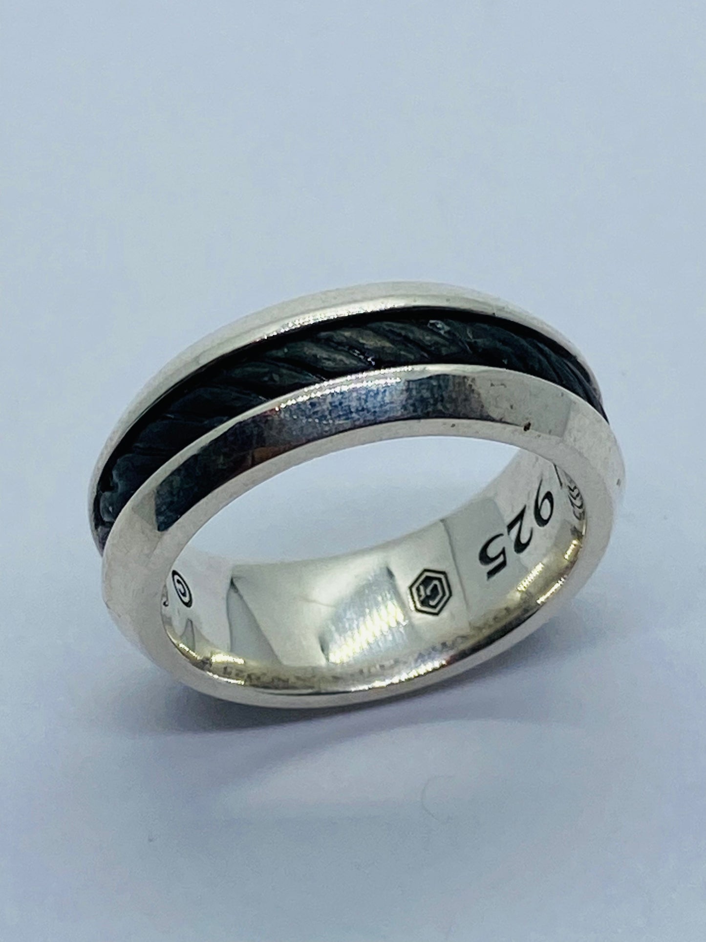 David Yurman 7.5mm Cable Classic Inset Ring Silver/Forged Carbon Size 8