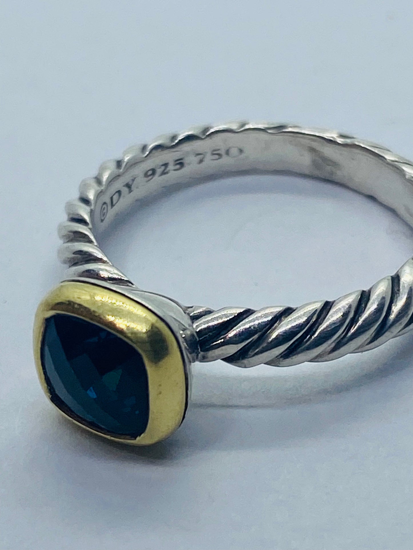 DAVID YURMAN STERLING SILVER 18K GOLD NOBLESSE HAMPTON BLUE RING SIZE 4.75