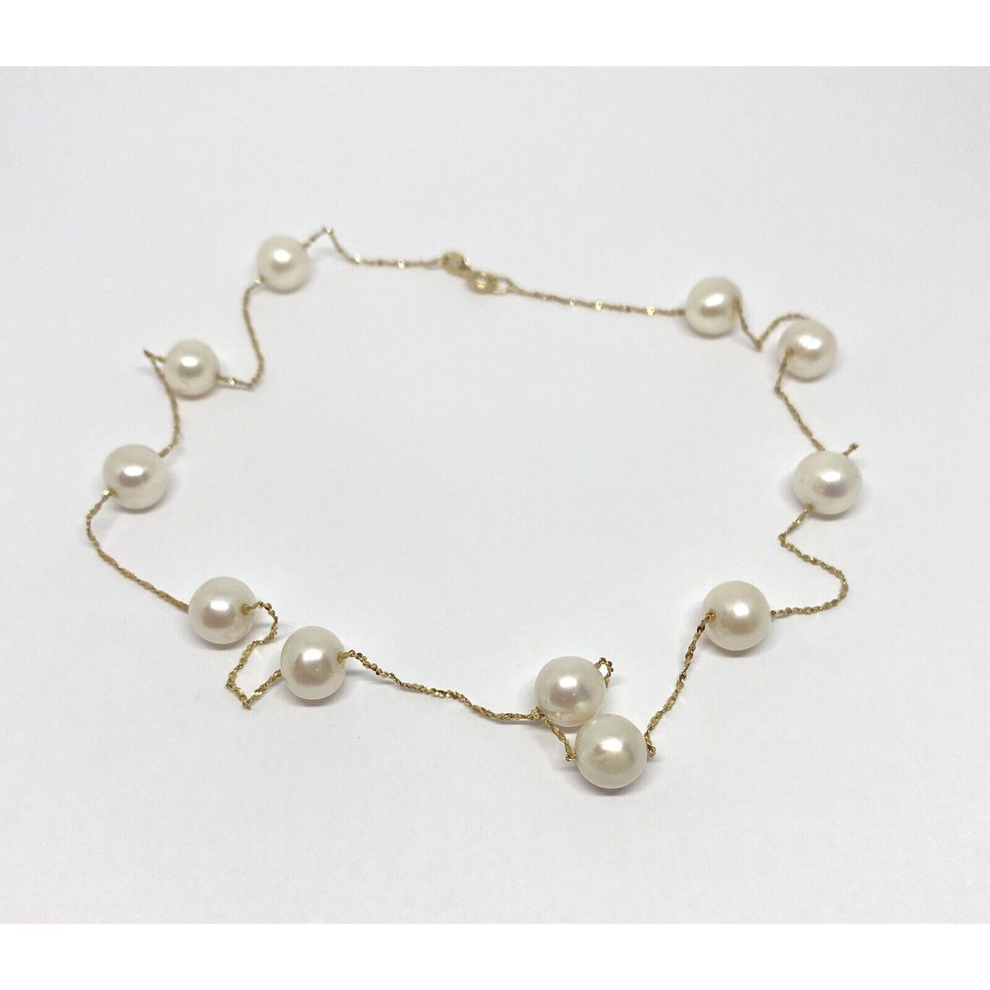 14k Solid Gold Pearl Necklace Marked 15”