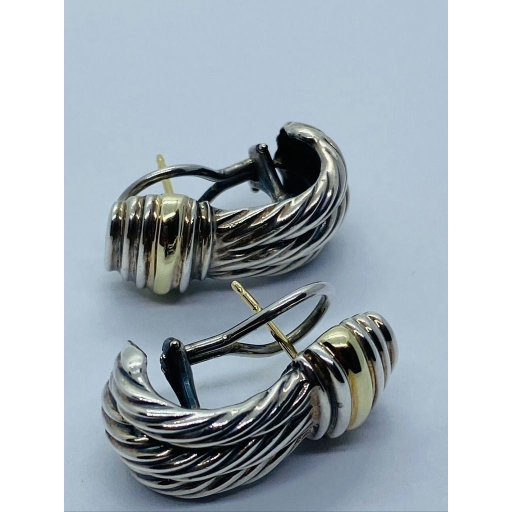 David Yurman Triple Cable Two-toned Pierced Hinge Clip Earrings 14K Sterling 925
