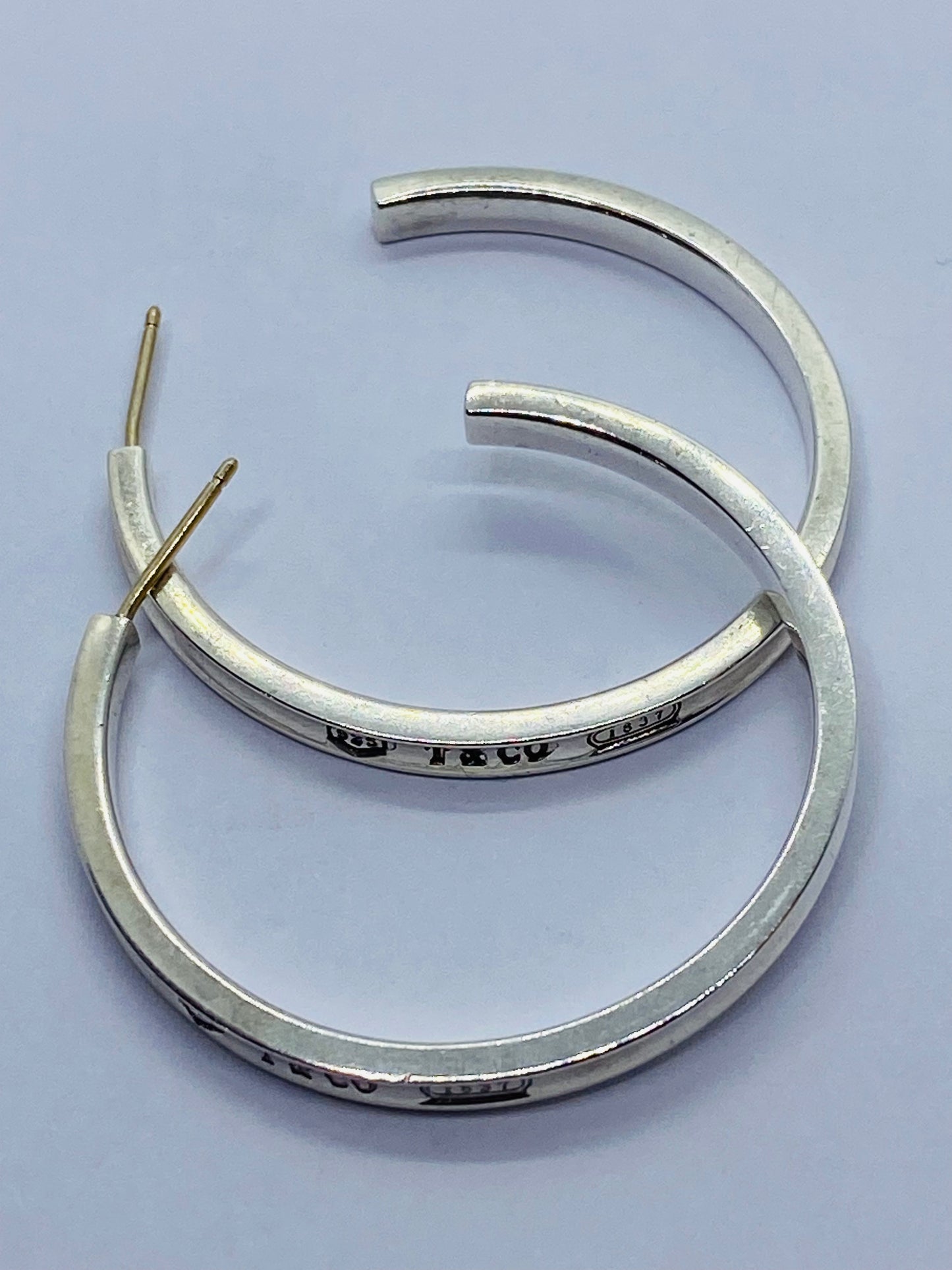 Tiffany & Co. 1837 Narrow Large 33mm Hoop Earrings Love Sterling Silver
