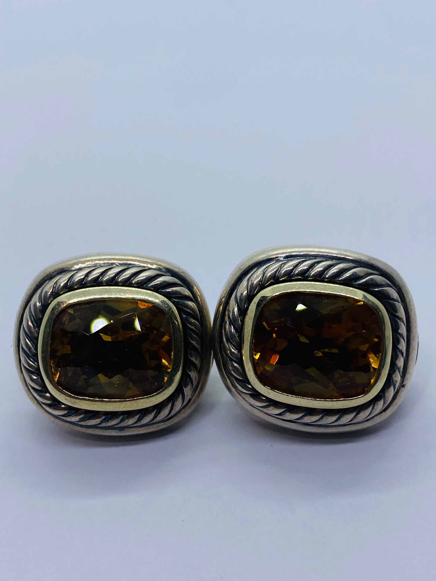 David Yurman Sterling Silver 14K Gold Albion Cushion Cut Citrine Earrings