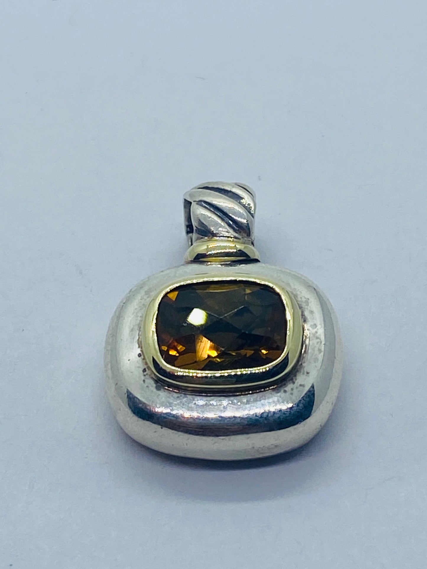 David Yurman Orange Citrine Sterling Silver 14K Gold Cable Pendant Rare