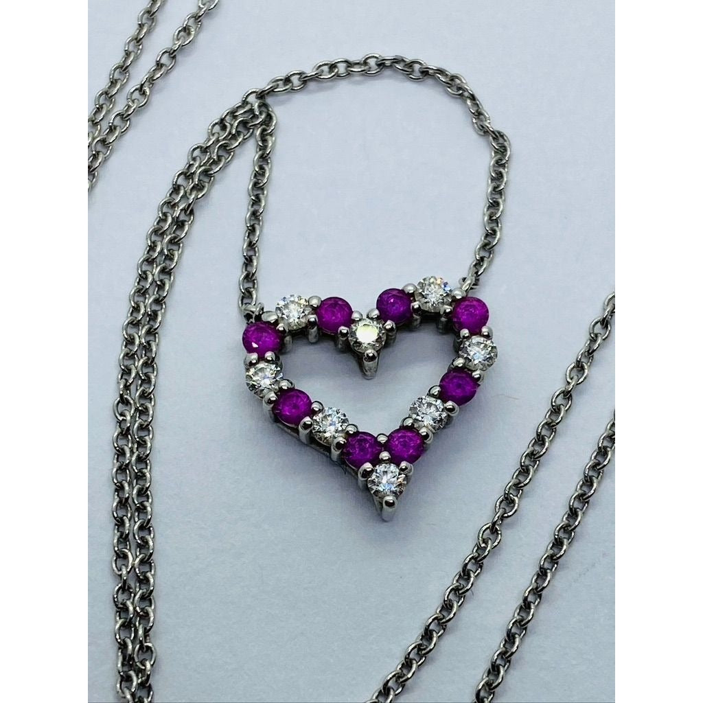 Tiffany & Co Pink Sapphire Diamond Platinum Necklace 16"