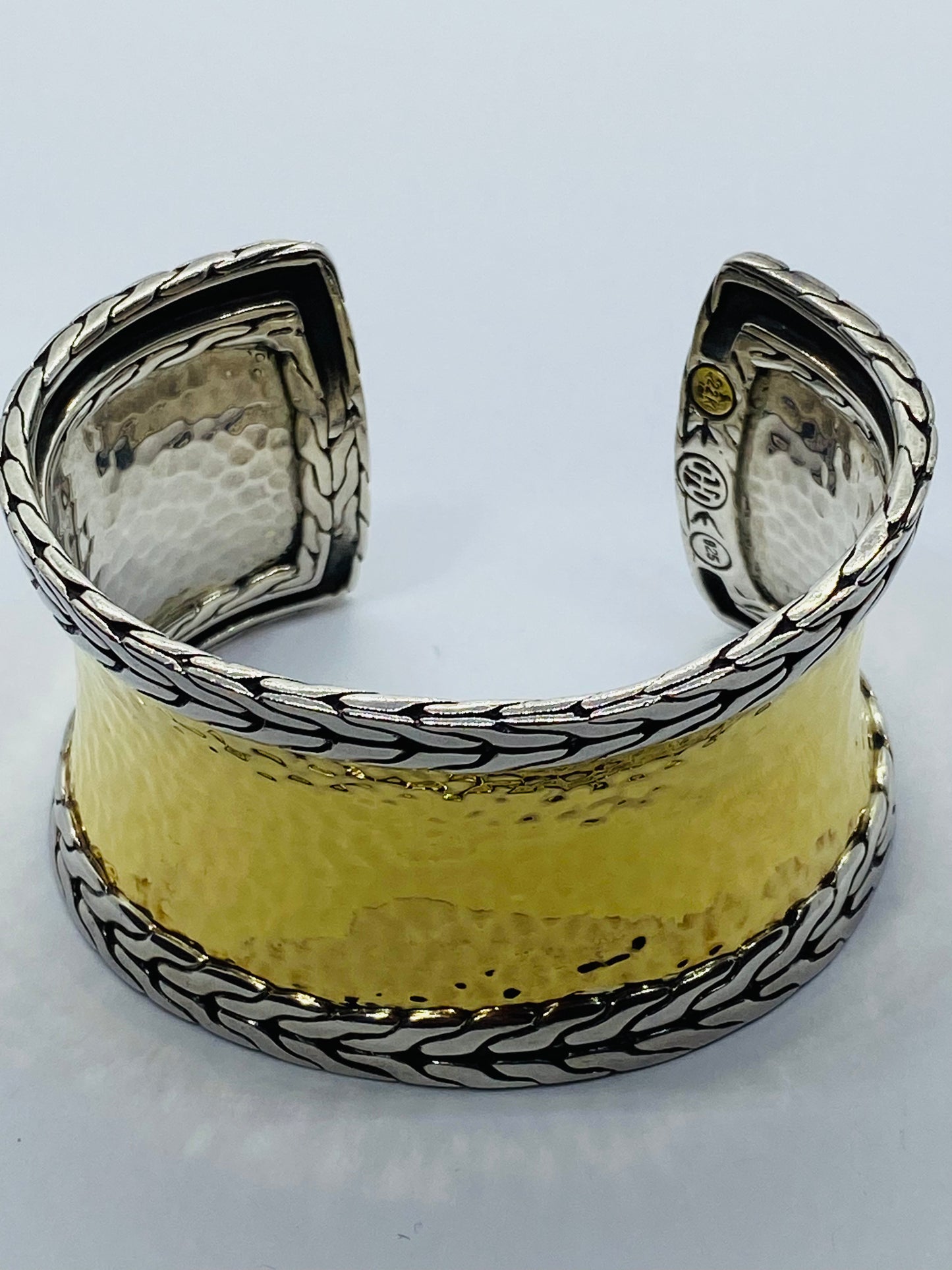 John Hardy Palu 1.5" Wide 22k Gold Sterling Silver Palu 6.5" Bracelet Cuff