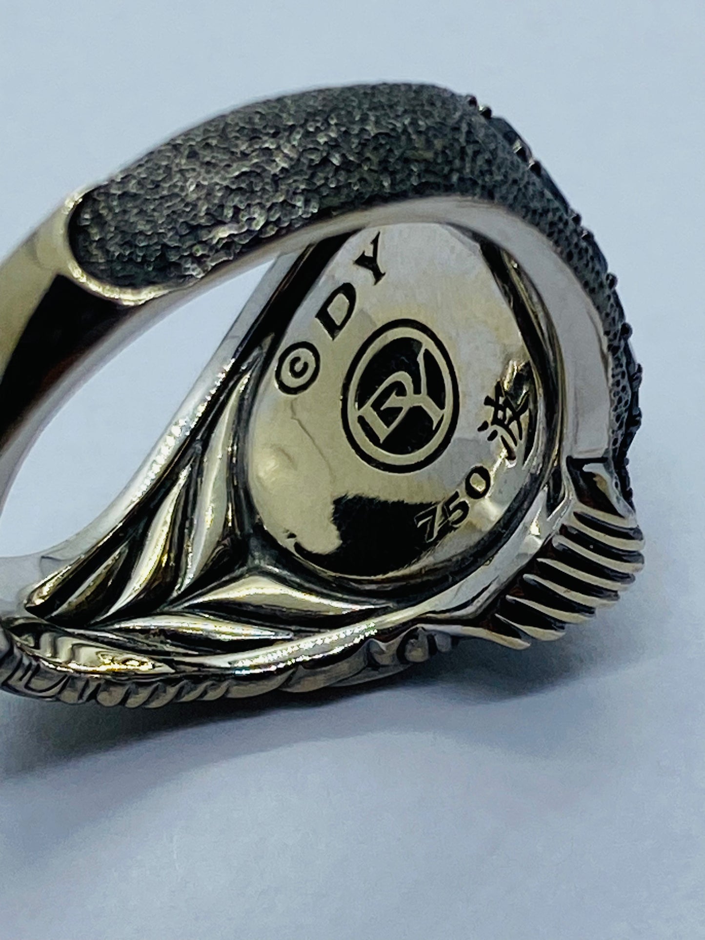 RARE SOLID 18K David Yurman Skull Black Diamond Ruby Ring in White Gold 18MM