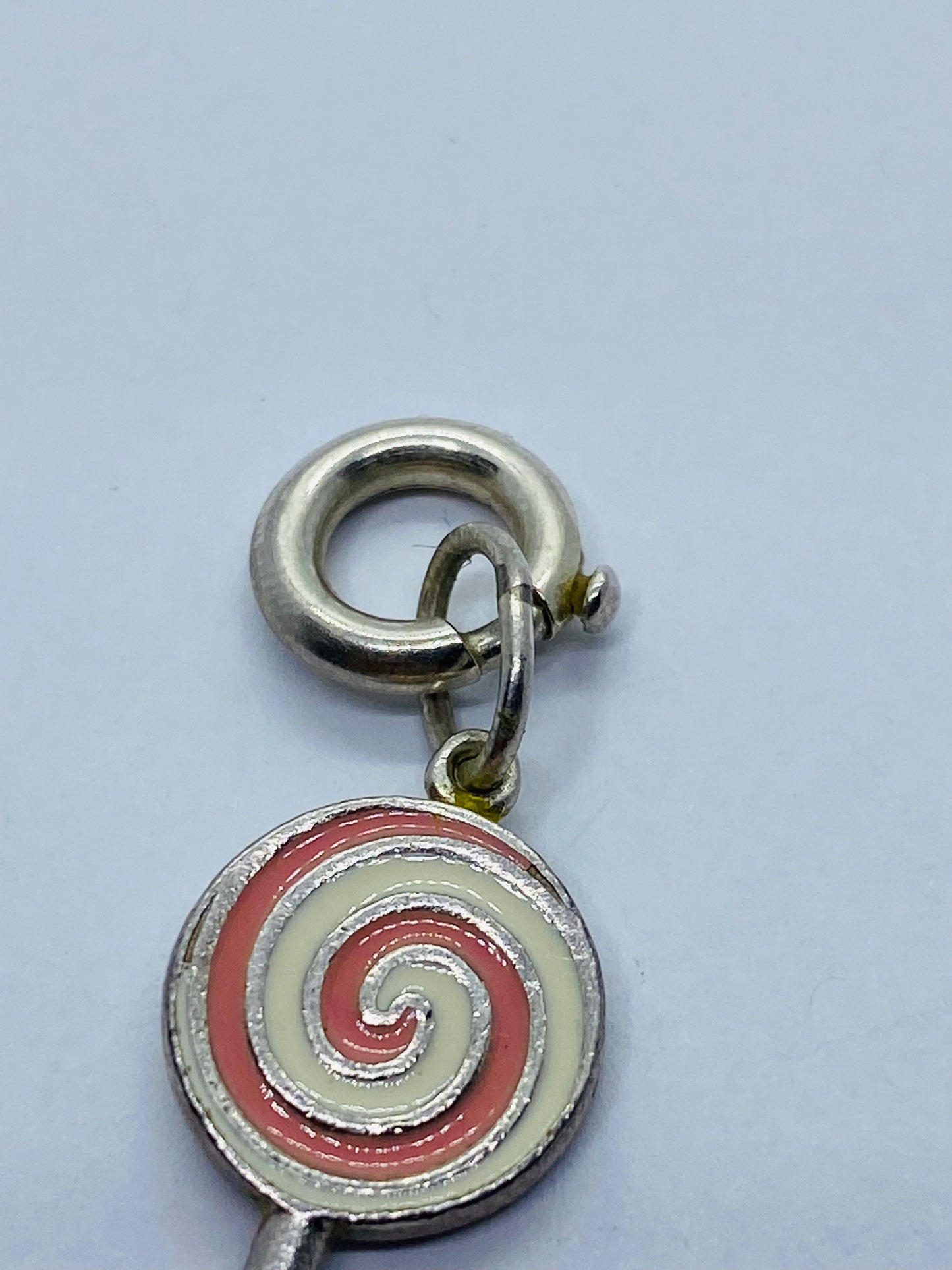 TIFFANY & CO SILVER PINK ENAMEL LOLLIPOP CHARM PENDANT BOX INCLUDED