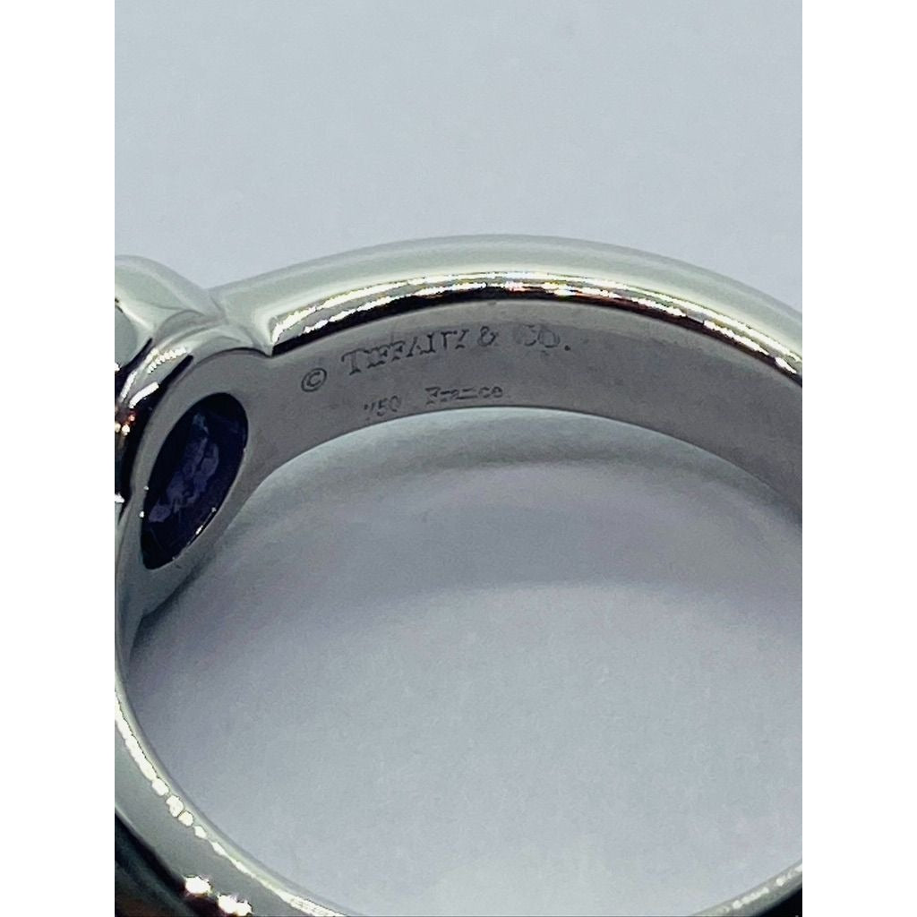 TIFFANY & Co Faceted Amethyst 18K Solid White Gold Solitaire France Genuine Sz 5,75