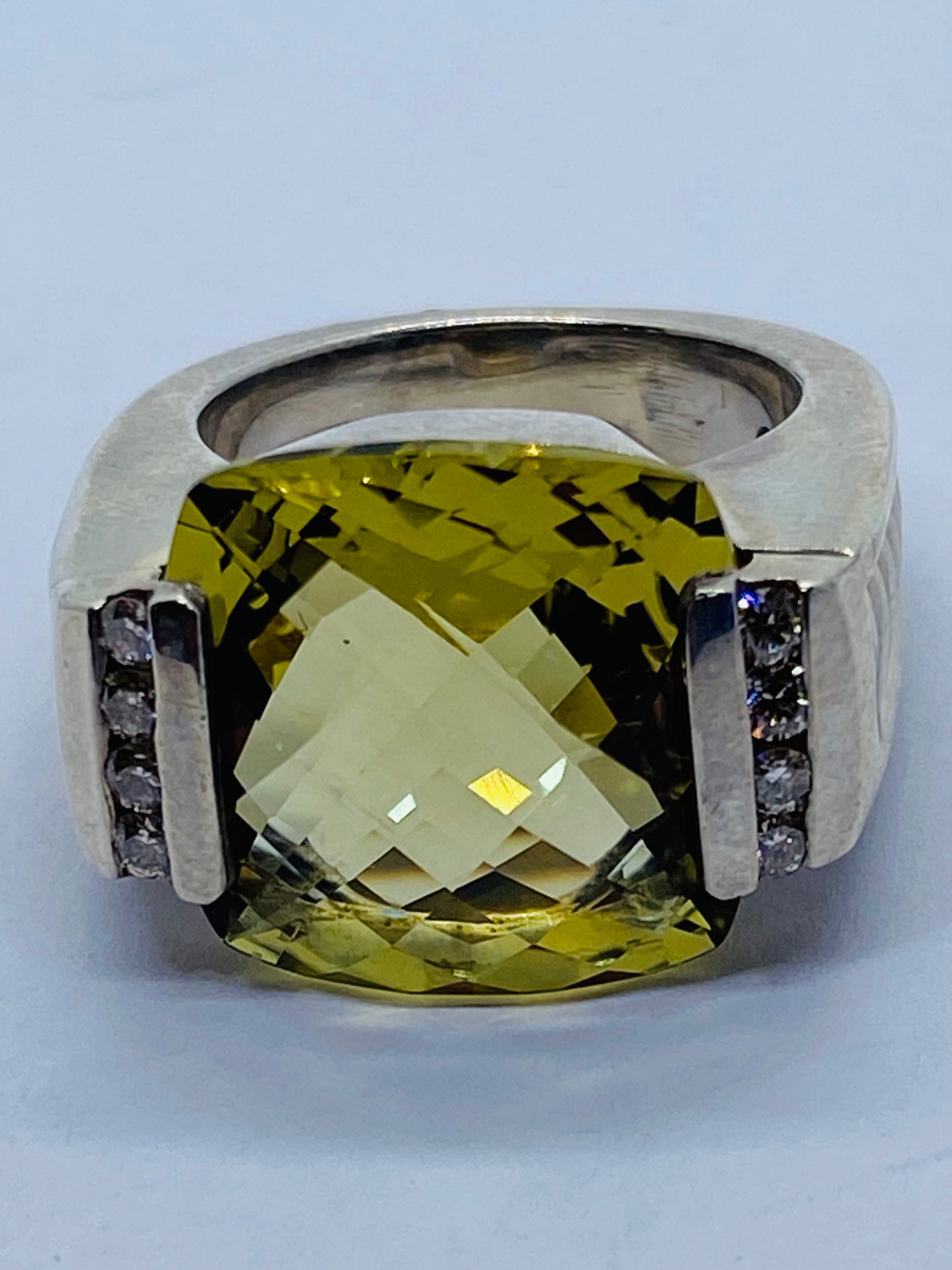 David Yurman Sterling Silver, Diamond and Citrine Deco Lemon Deco Ring