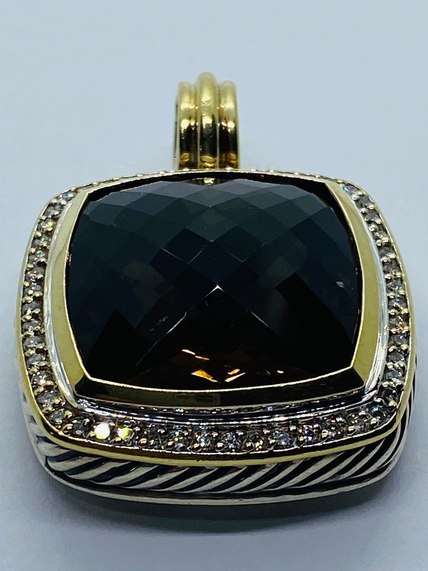 David Yurman 18K Yellow Gold and 925 Silver Diamond Topaz Albion Pendant 20MM