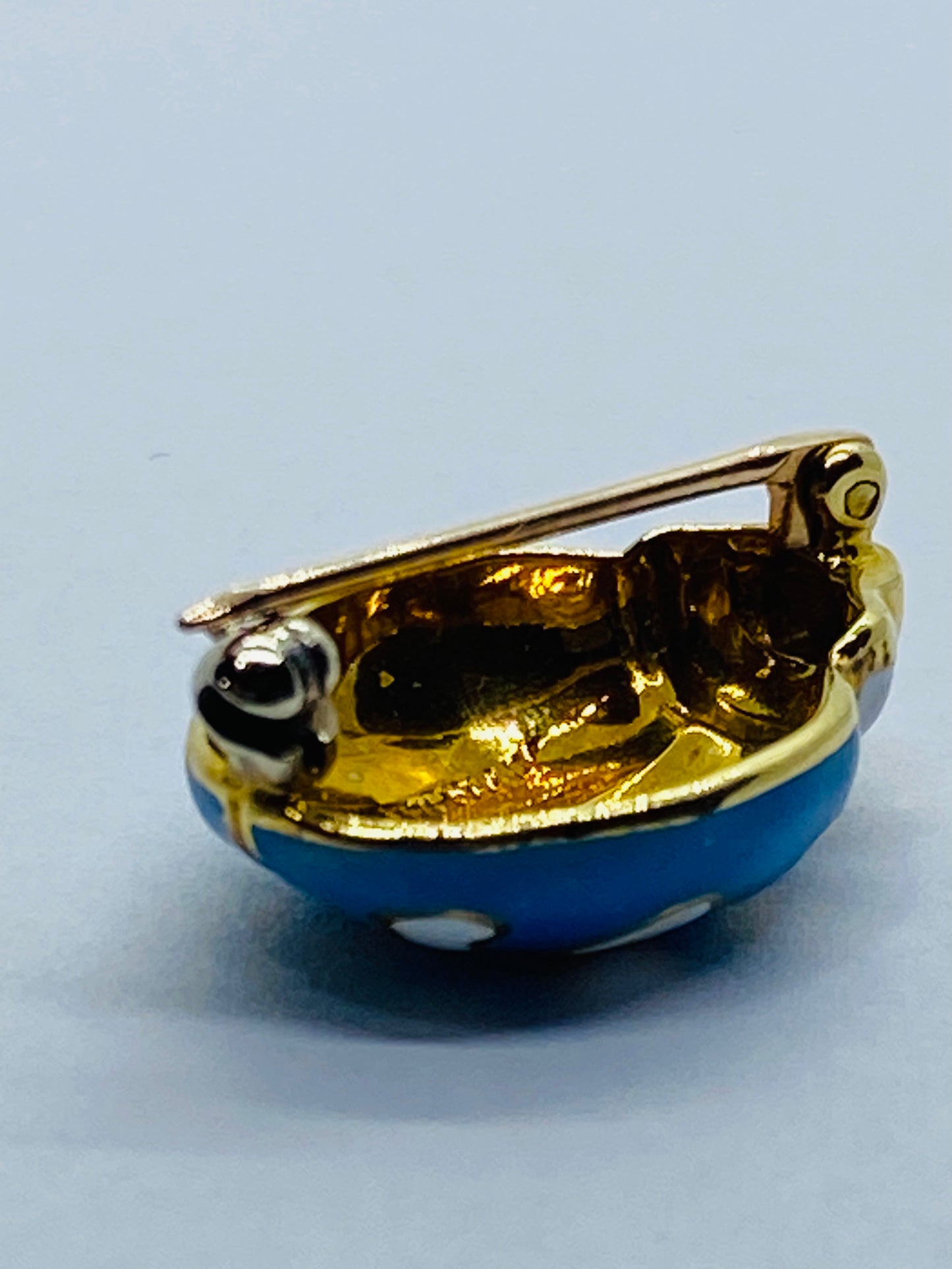 Tiffany & Co 18K Gold Enamel Blue White Hearts Lady bug Pin Brooch Rare