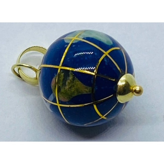 Vintage 18K 750 Gold Globe and Enamel Pendant Signed