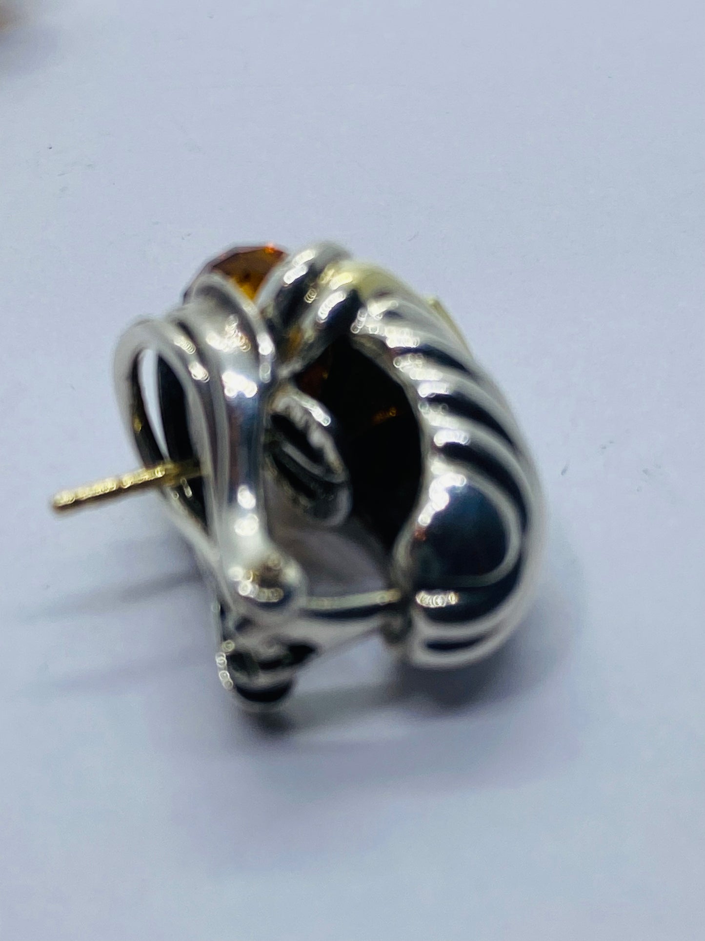David Yurman 14K gold sterling citrine tourmaline shrimp renaissance earrings