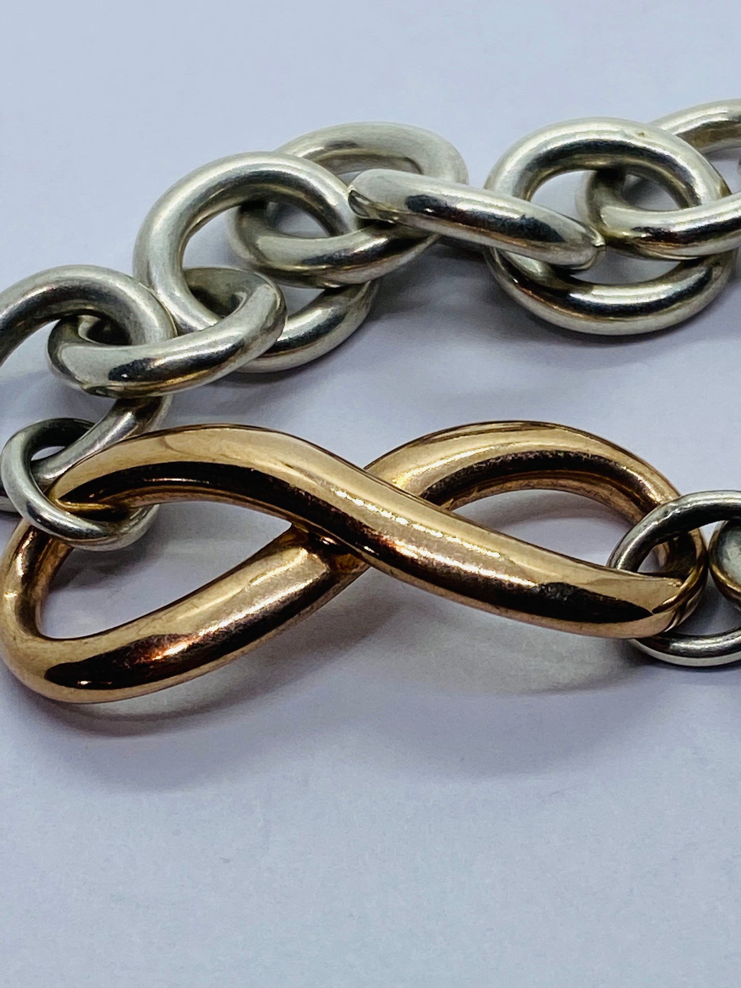 Rare Tiffany and Co sterling silver Rubedo infinity bracelet Chunky 7.75 Box/pouch