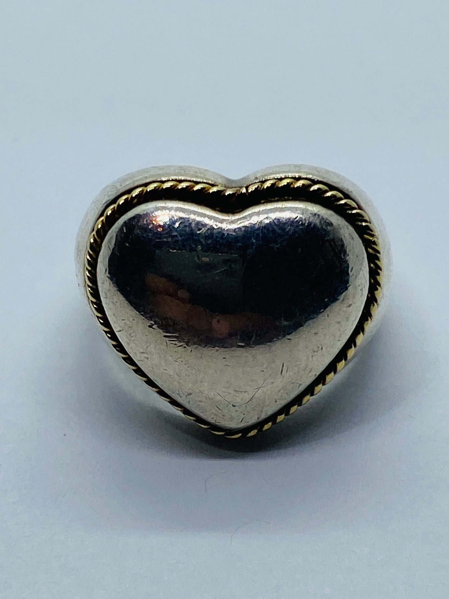 Tiffany & Co Twist Rope Puffed Heart Ring in Silver and 18K Gold Size 5.5
