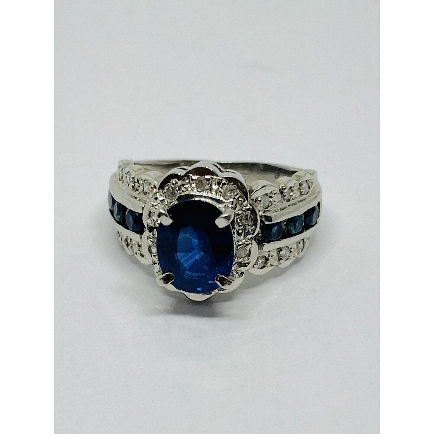 Platinum Diamond & Sapphire Ring 2.24TCW Size 4.25