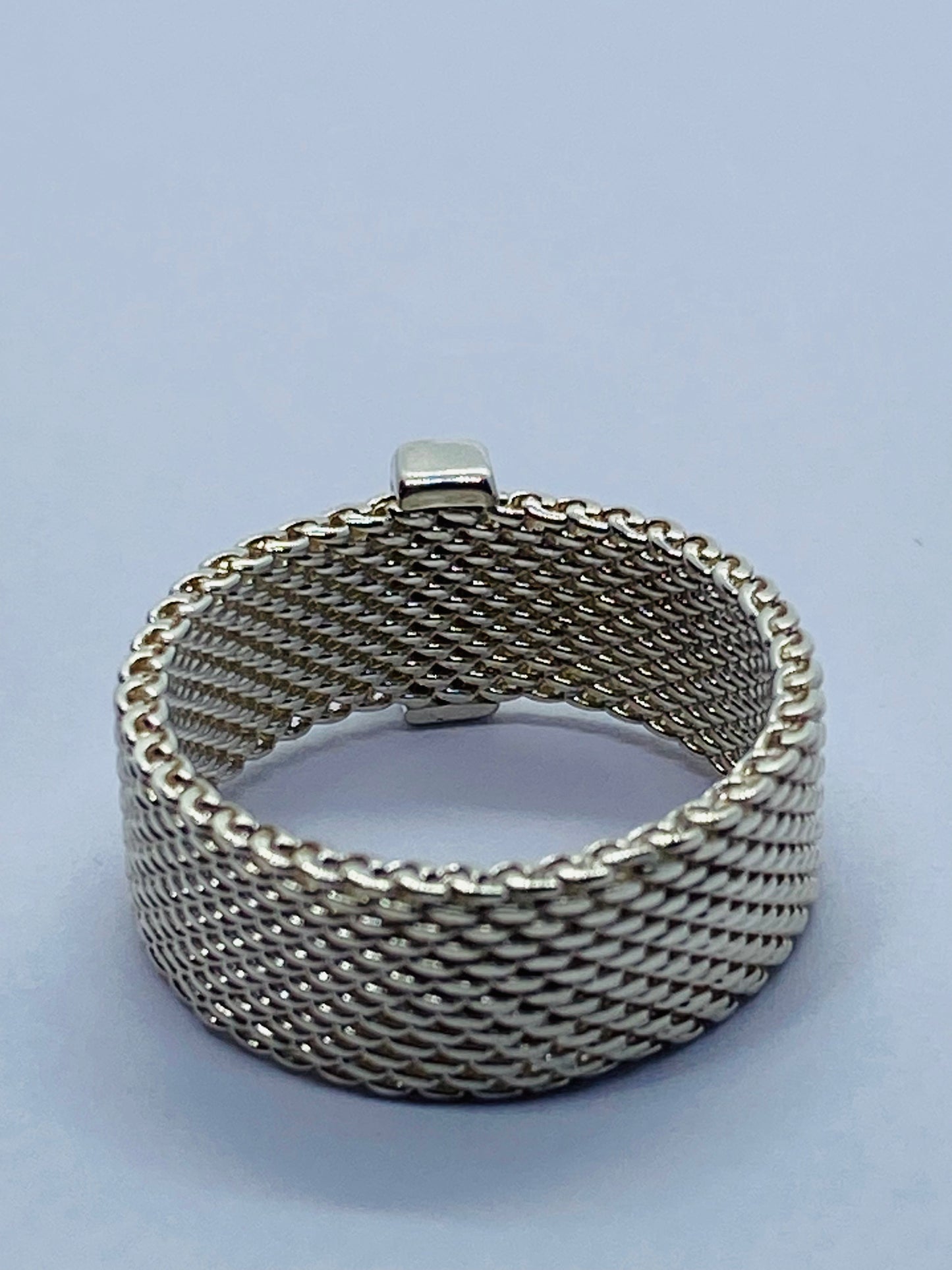 Tiffany & Co Sterling Silver Diamond Mesh Somerset Wide Band Ring. Retired