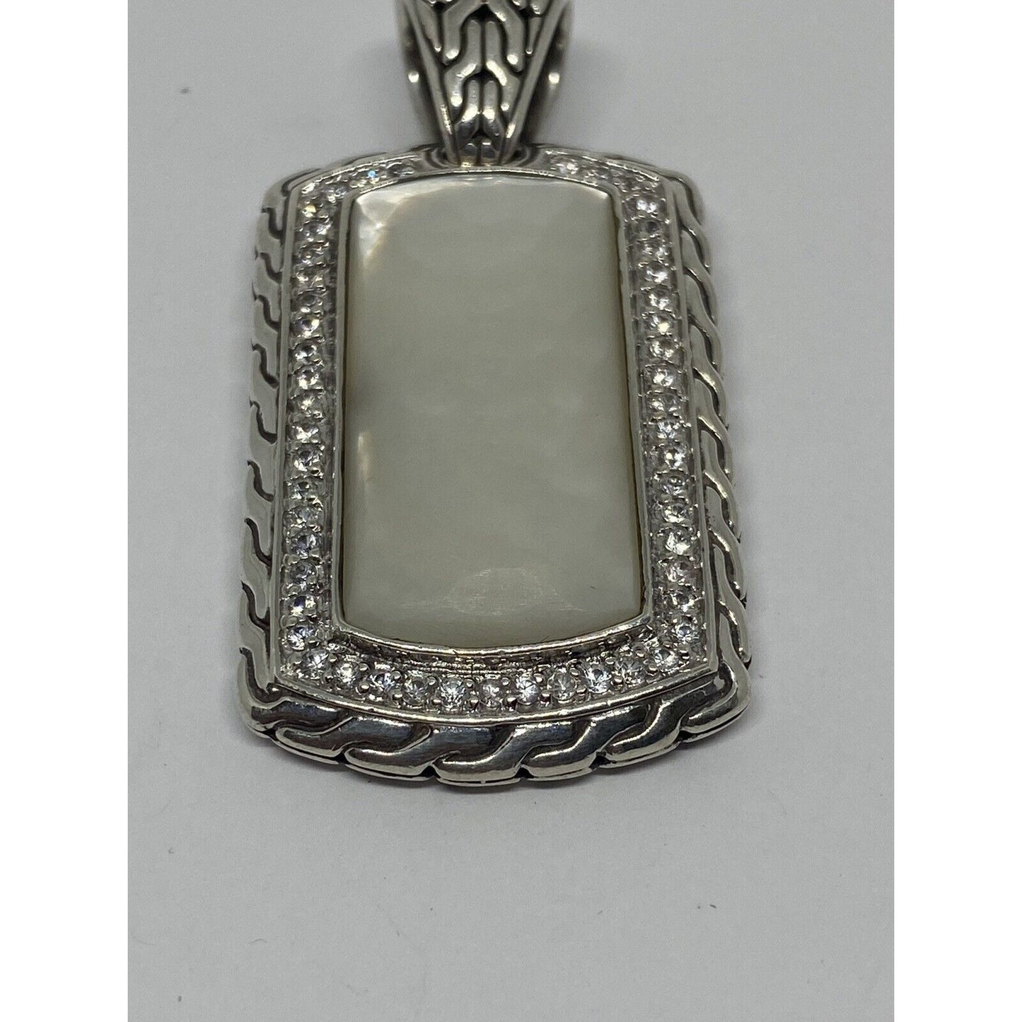John Hardy Men's Sterling Silver Mother Of Pearl Sapphires Naga Dog Tag Pendant