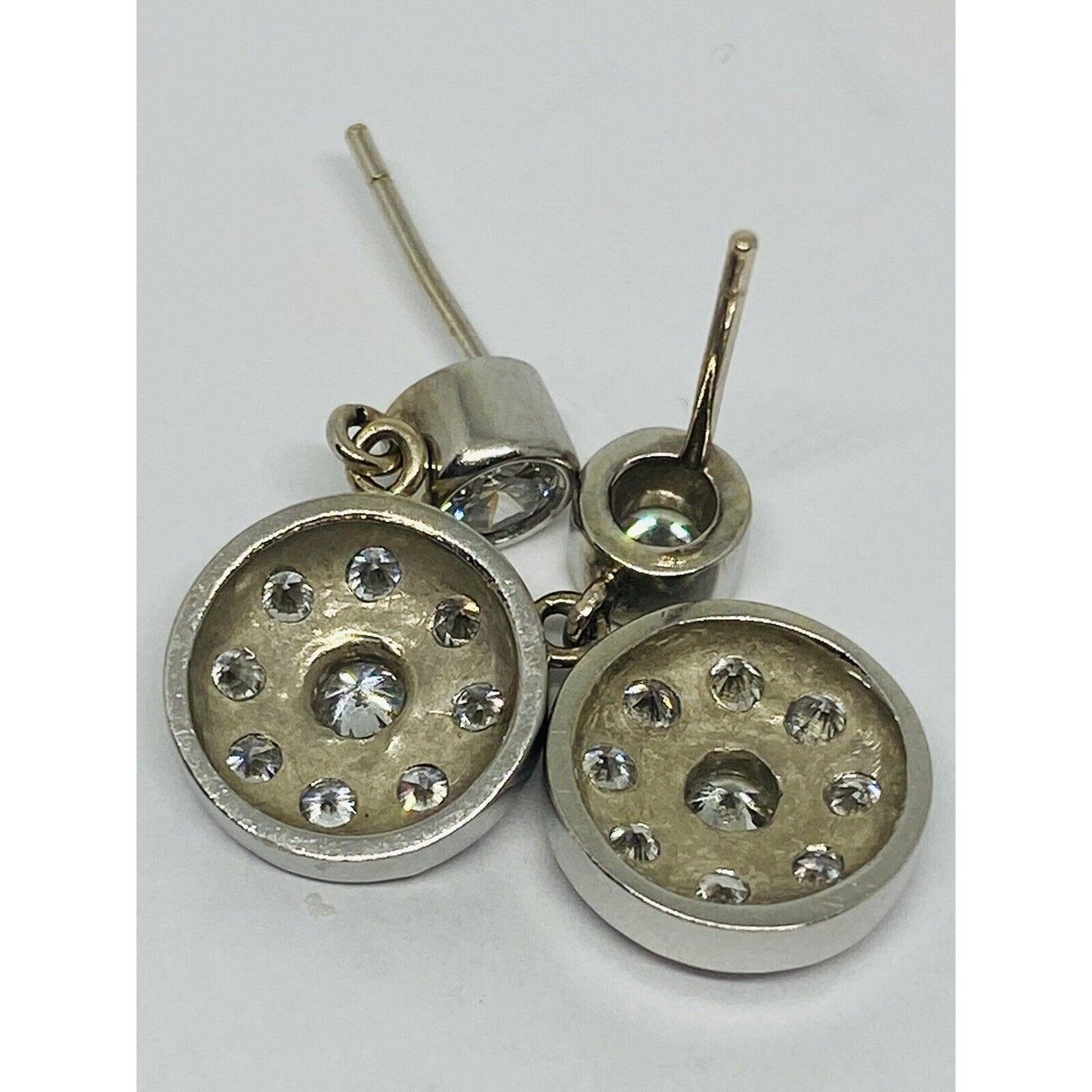 14k White Gold Bezel Set Diamond Halo Drop Dangle Earring 4.6 Grams 21MM 1 CT