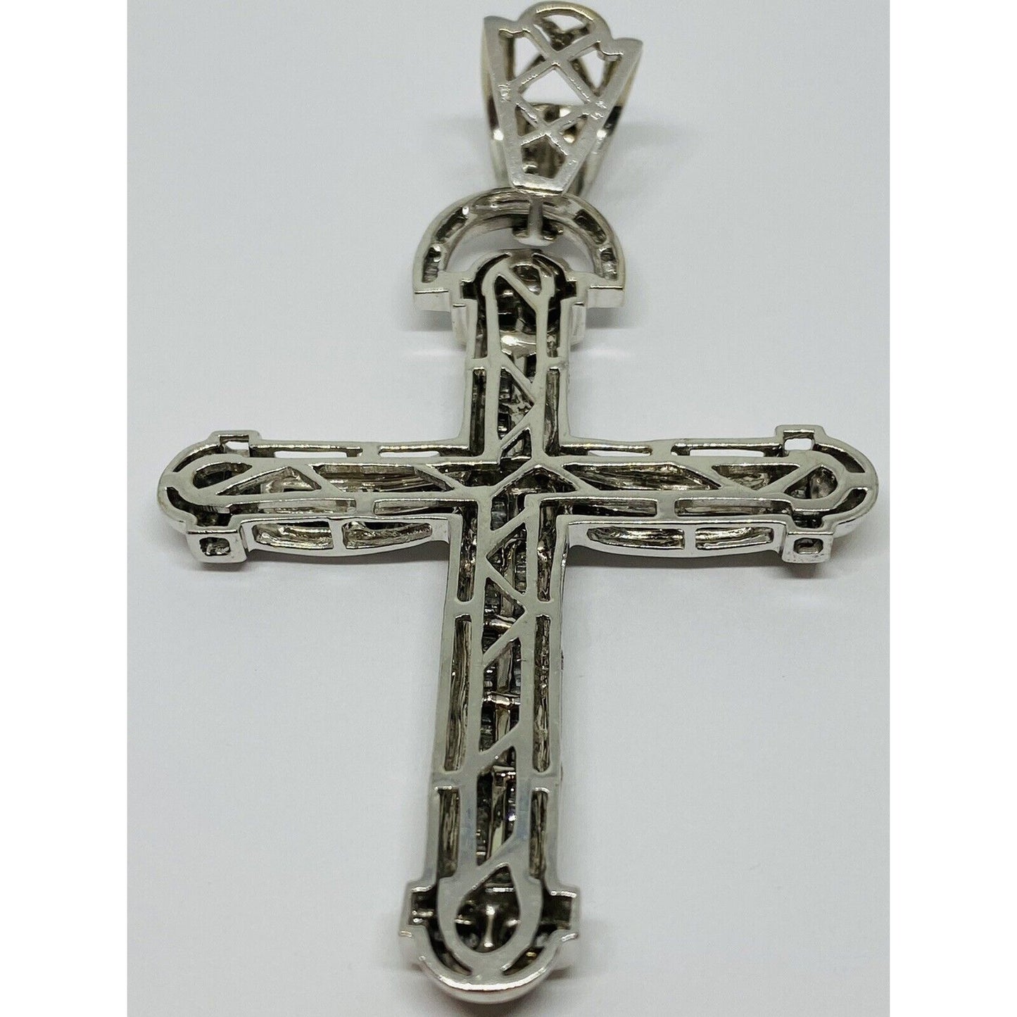 HUGE 10K White Gold Diamond Cross Pendant Appx 2.28CT , 24.4 Grams - 3.5”