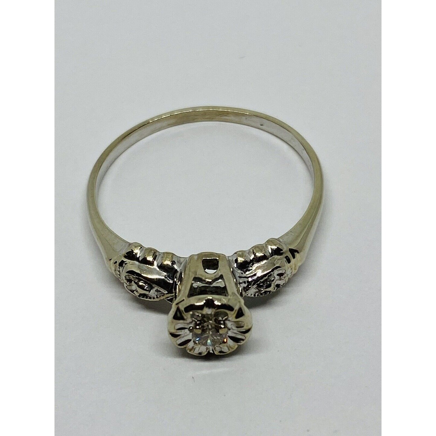 DECO DIAMOND ENGAGMENT RING 14k WHITE GOLD SZ 7.25