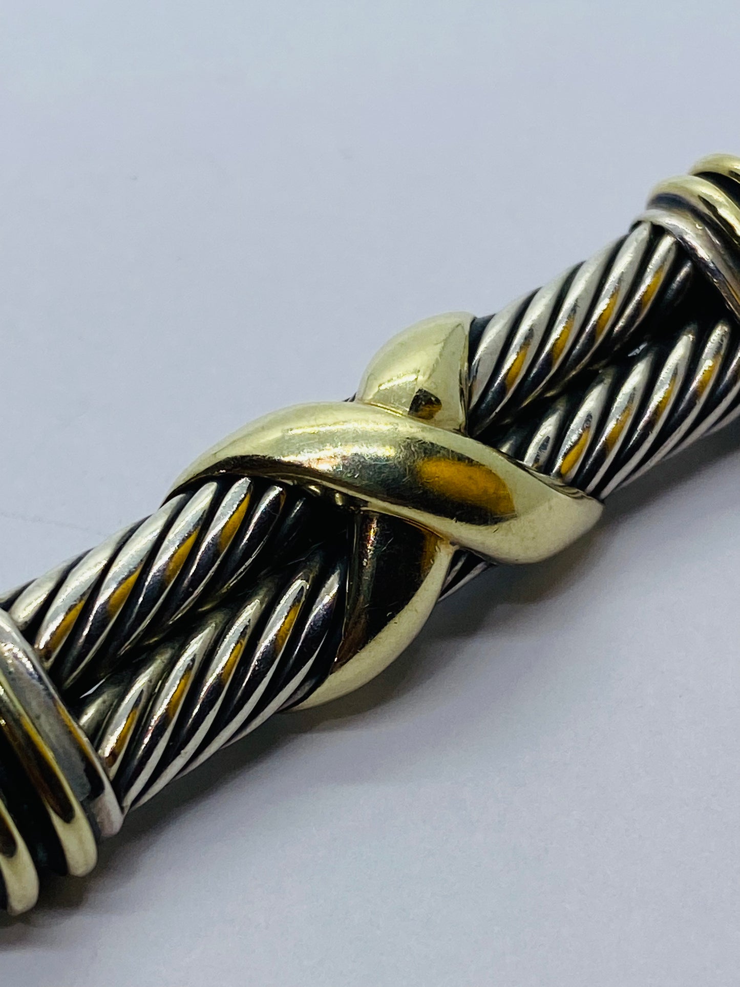 David Yurman Double Cable X Black Onyx 925 Silver 14K Gold Bar Brooch/Tie Pin