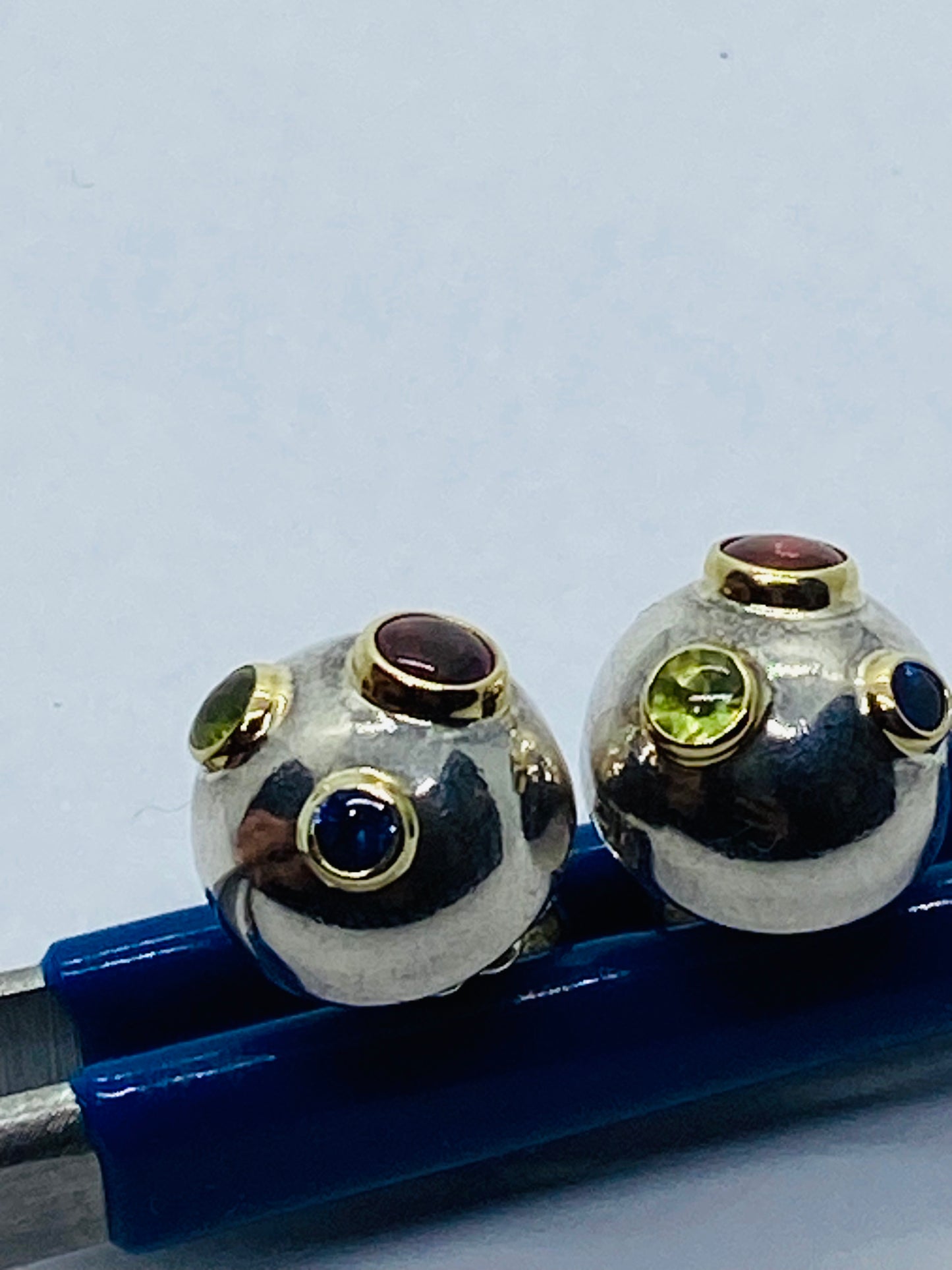 Tiffany & Co. Etoile Ball Earrings Sterling 18K Gold Tourmaline Sapphire Peridot