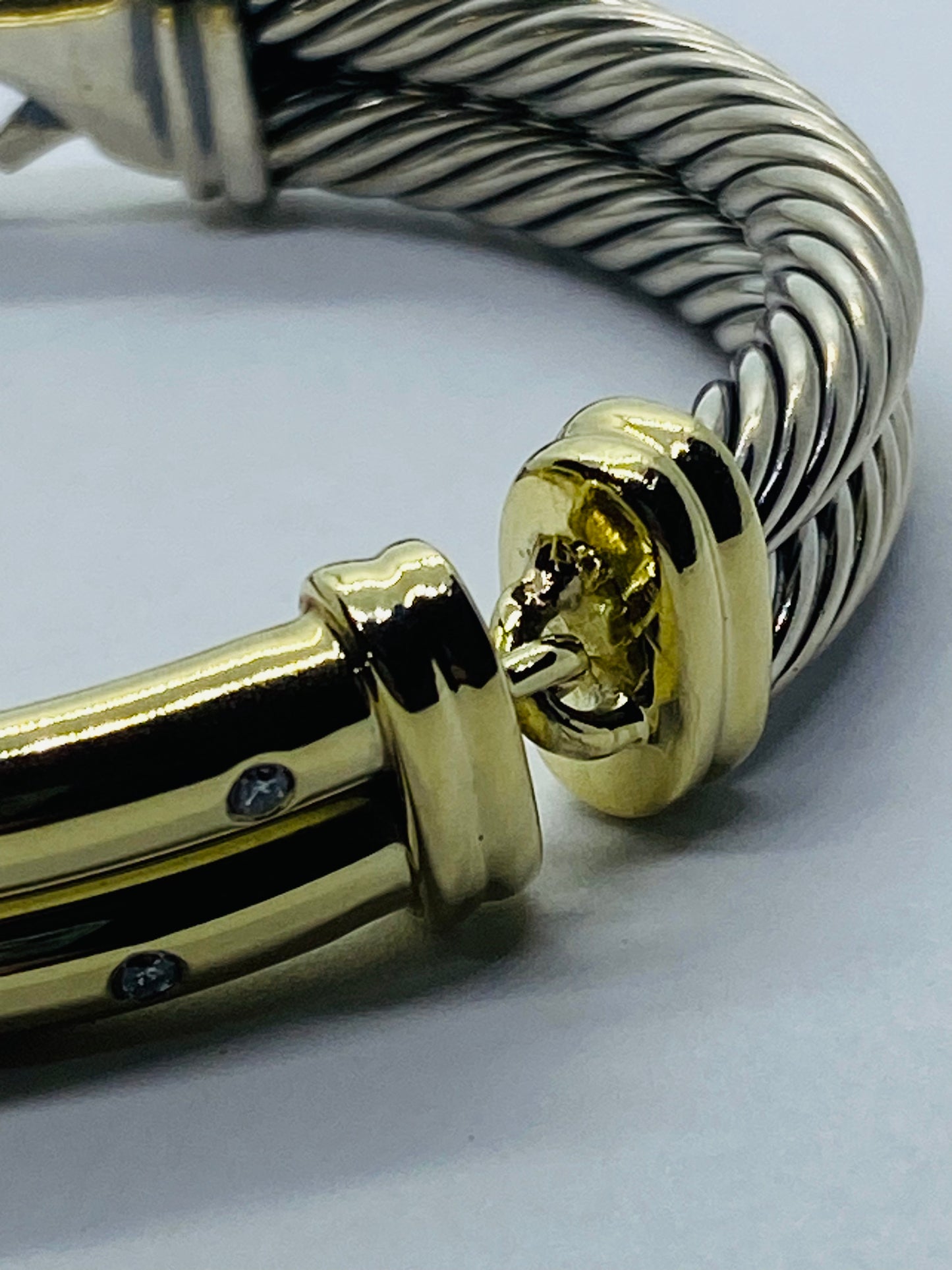 $4,000 David Yurman 14K Yellow Gold Silver Diamond Metro Double Cable Bracelet M