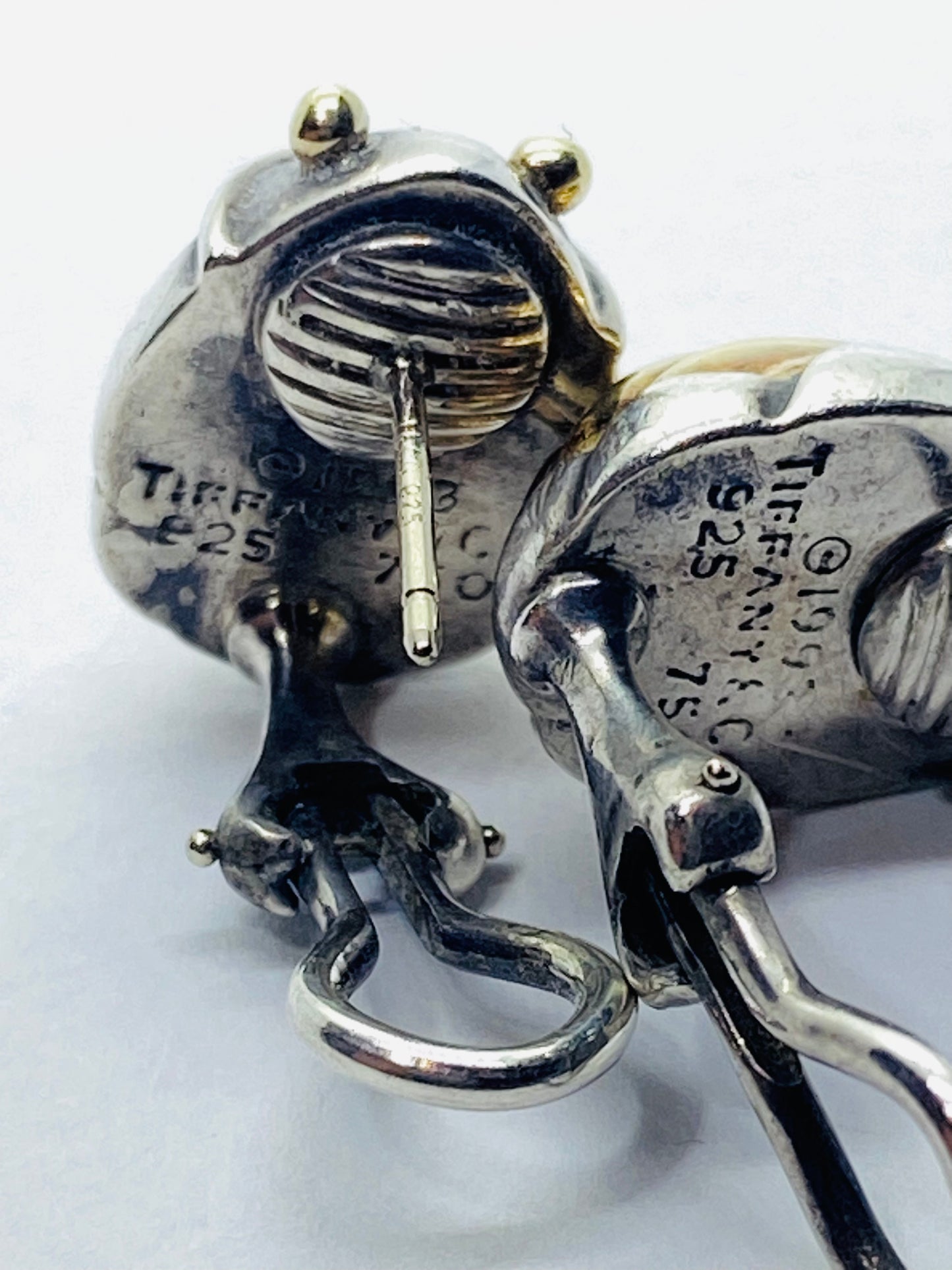 Tiffany & Co 1993 SCARAB Sterling Silver 18k Yellow Gold Body Pierced Earrings