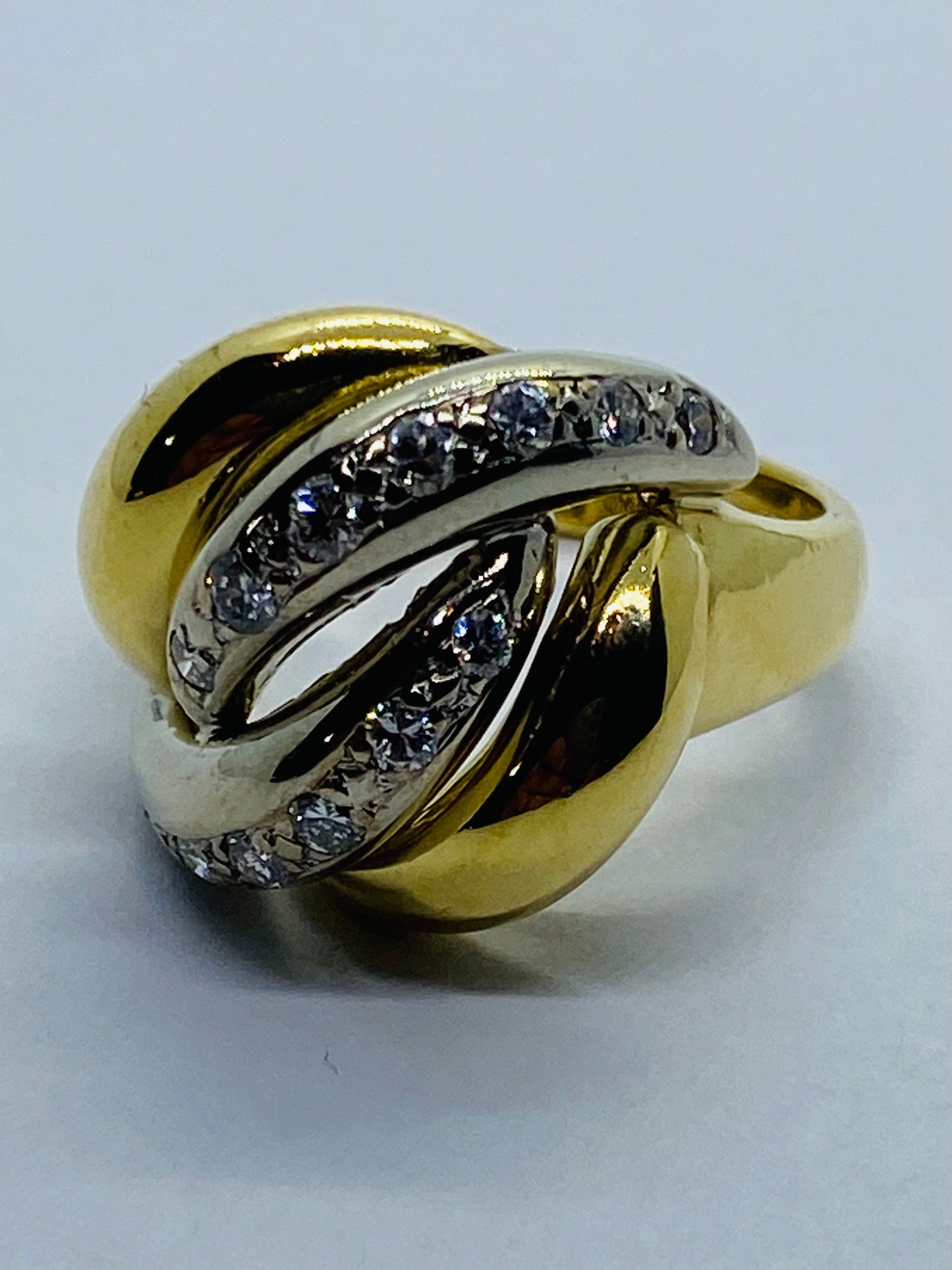 Tiffany & Co Solid 18K 750 Yellow White Gold Diamond Braided Dome Ring Size 6.5