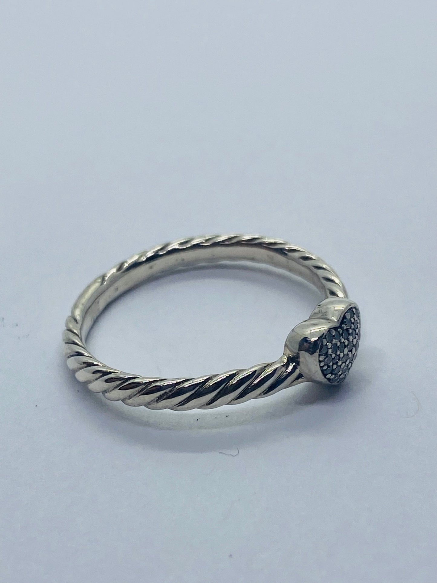 David Yurman Sterling Silver Classic Cable Heart Diamond Ring Size 7.25