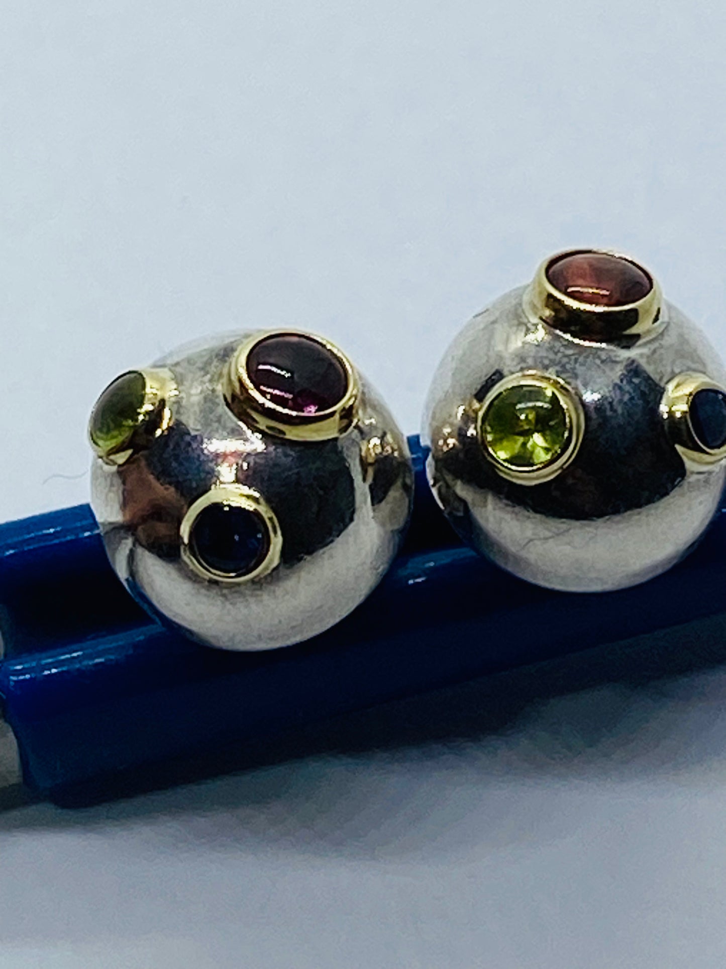 Tiffany & Co. Etoile Ball Earrings Sterling 18K Gold Tourmaline Sapphire Peridot