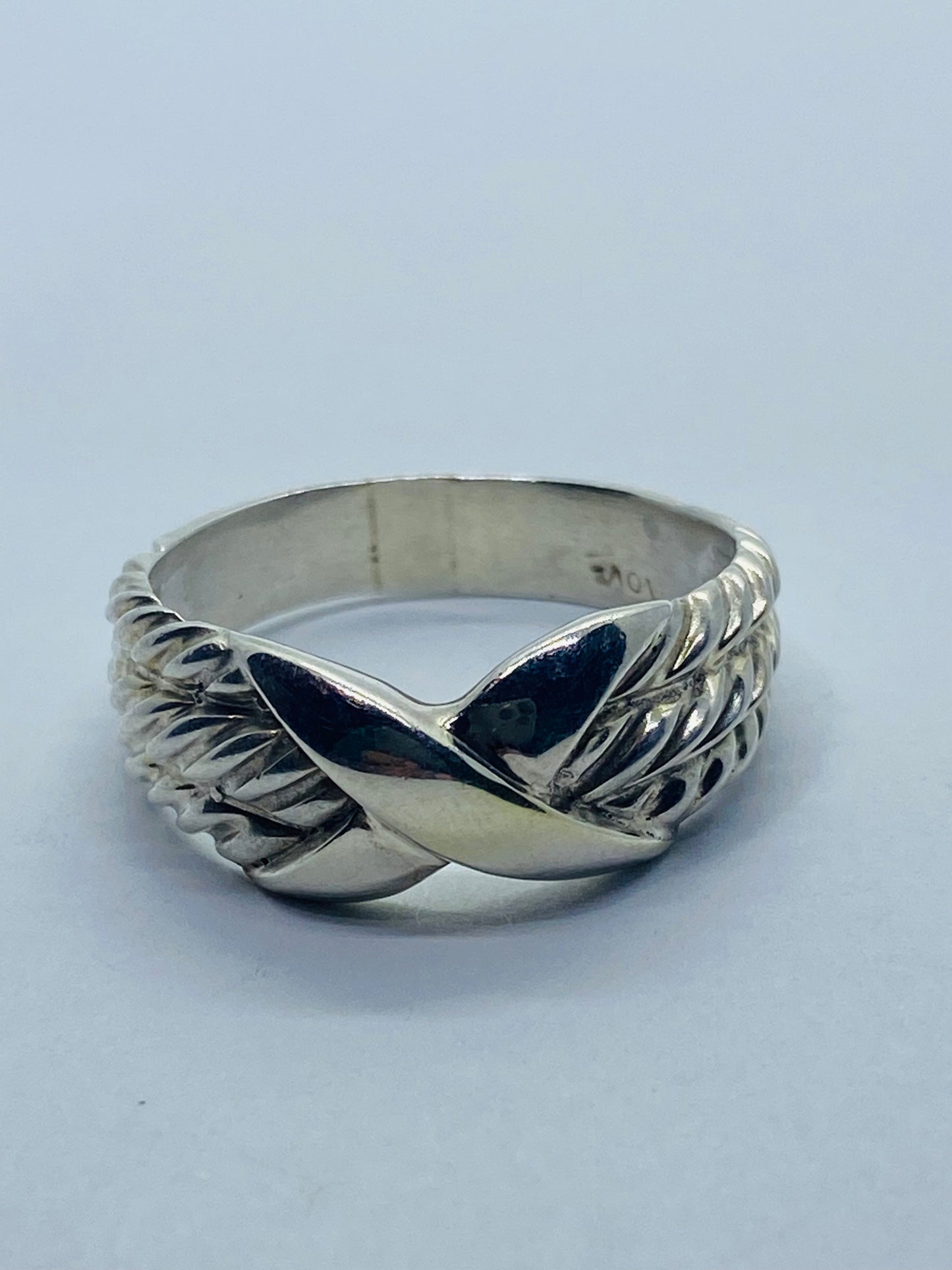 Ring David Yurman Sterling & 14K Gold Triple Cable Band Crossover 'X' 11.25 READ