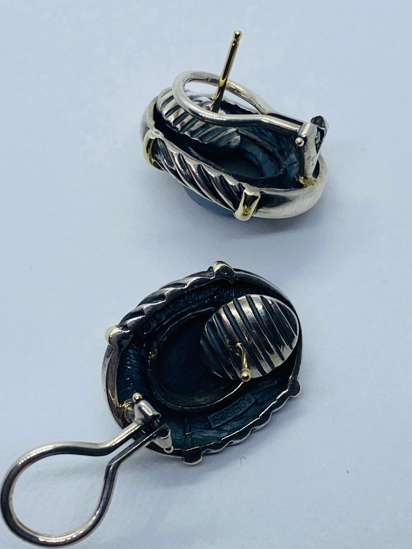 David Yurman Renaissance Cable Hematite Earrings Sterling Silver 14k Gold