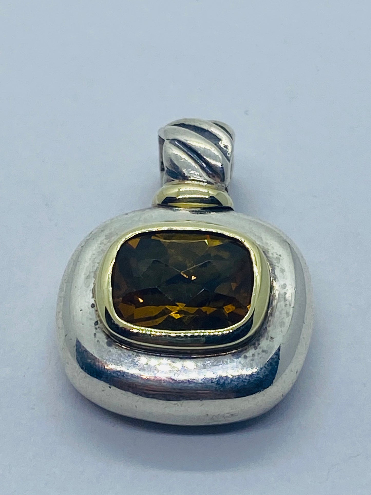 David Yurman Orange Citrine Sterling Silver 14K Gold Cable Pendant Rare