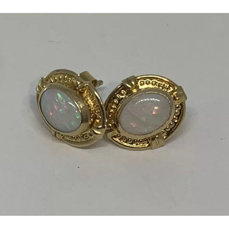 14K Yellow Gold 7.5x5mm Opal Stud Earrings