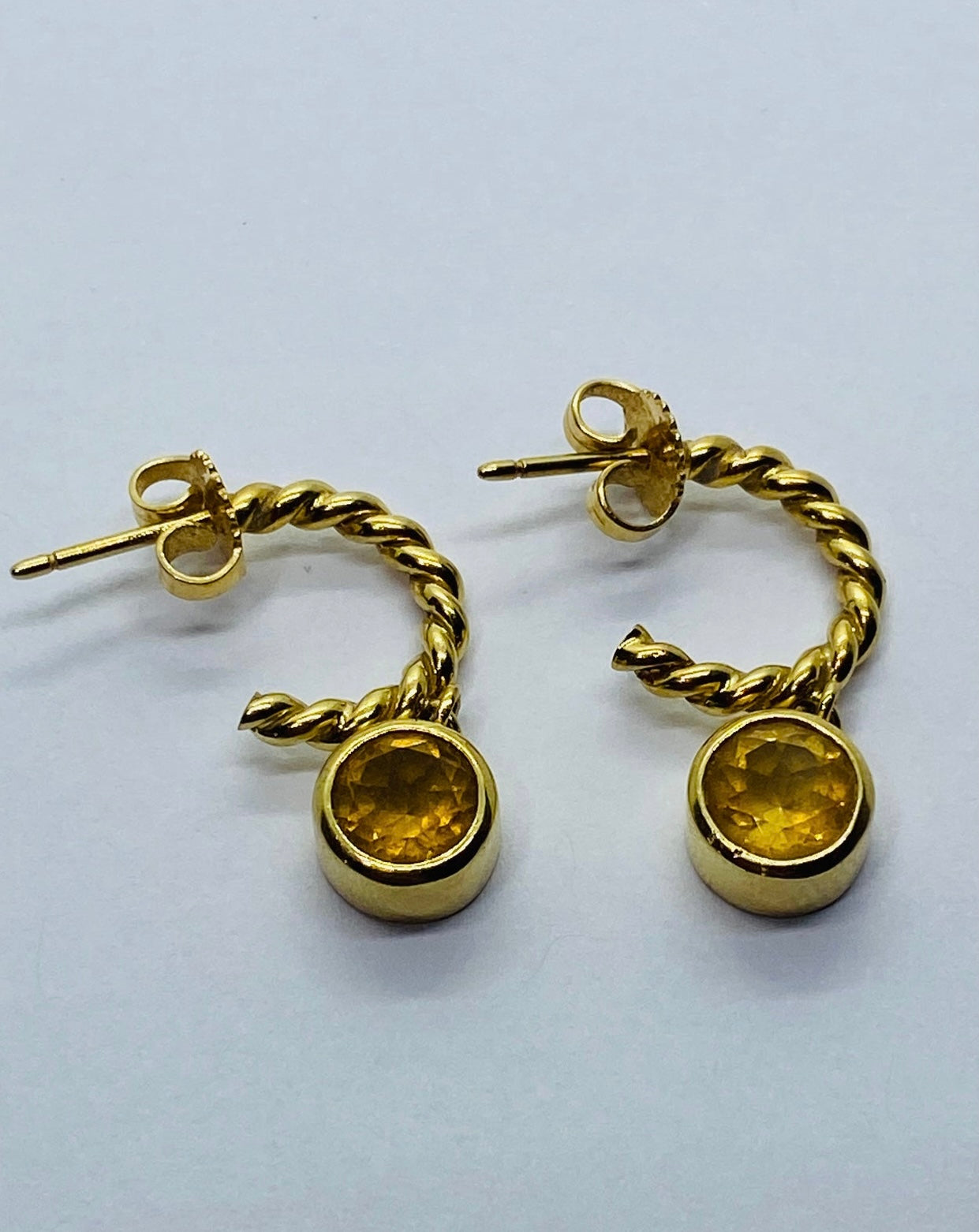 Tiffany & Co 18K Gold Twist Citrine Hoop Dangle Earrings