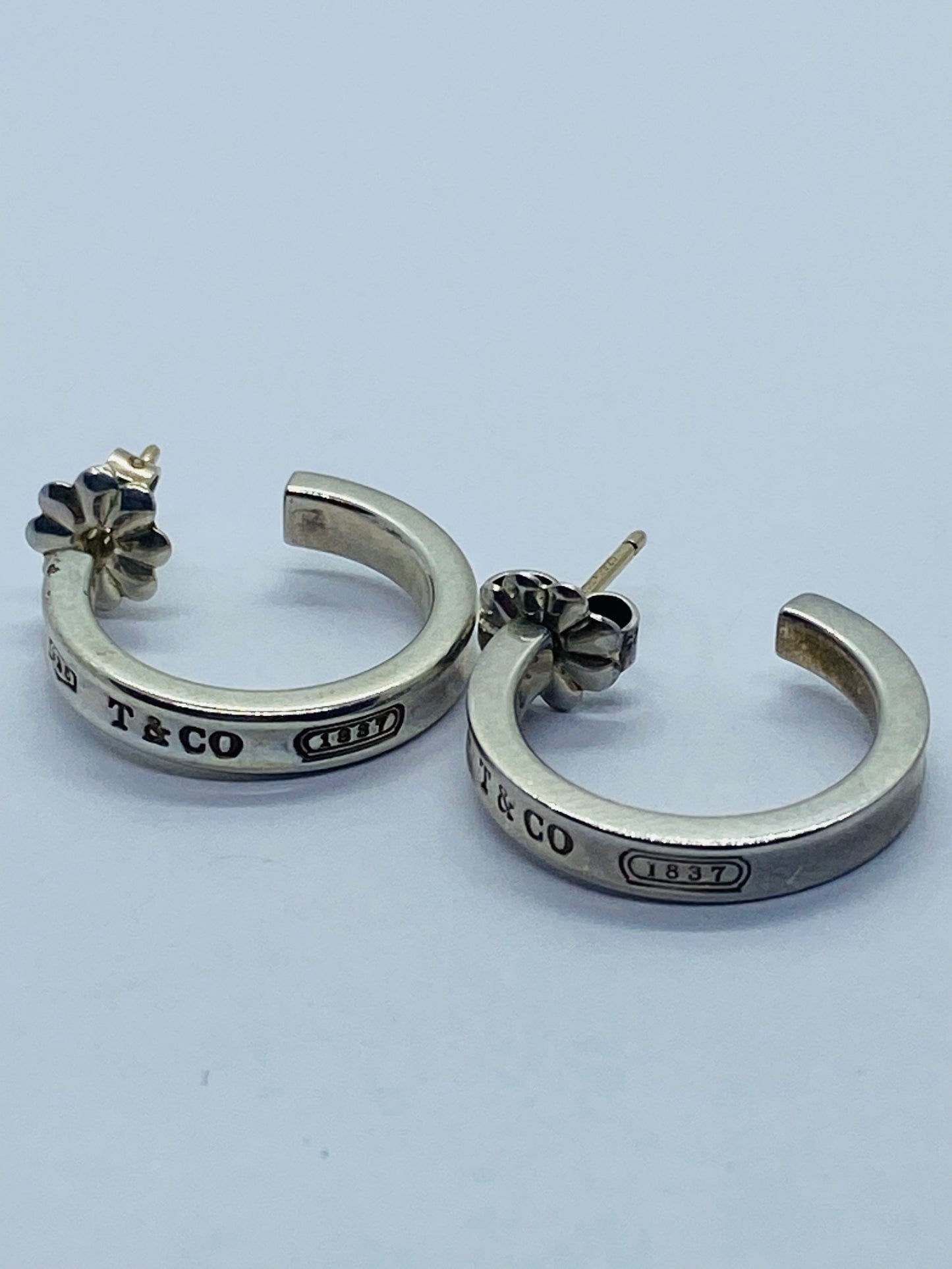 Vintage silver TIFFANY & CO. SMALL HOOPS 1837 earrings 3MM 18MM