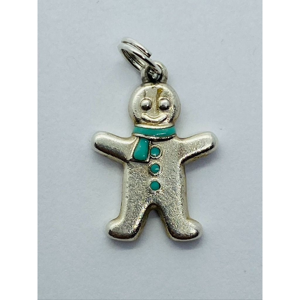 Tiffany&Co Gingerbread Man Pendant Charm Blue Enamel Sterling Silver Pouch