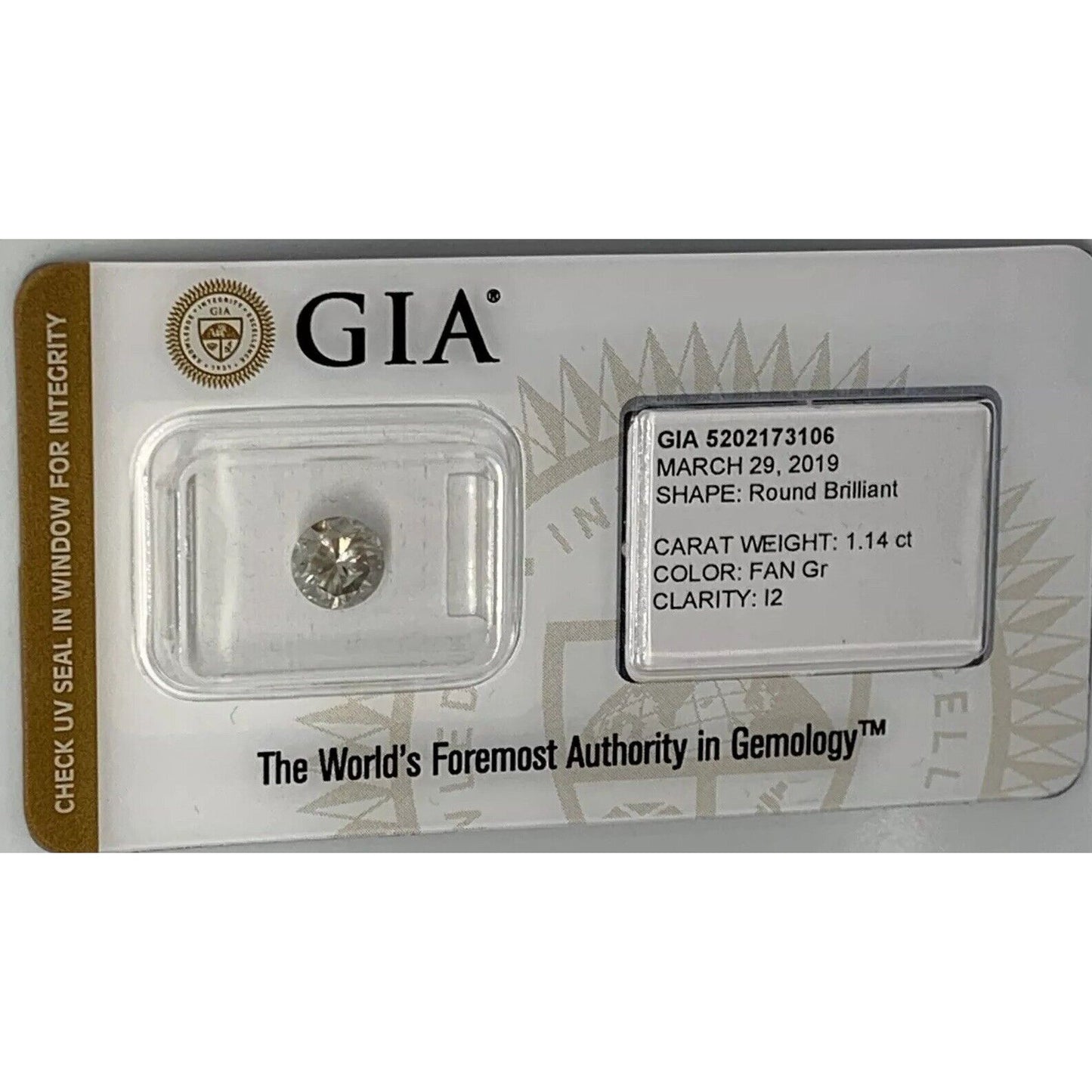 1.14 CT Round I2 Gray Fancy Loose Diamond! GIA