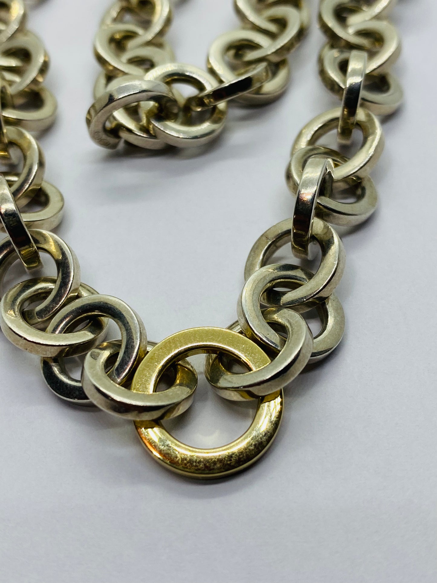 Tiffany & Co. Necklace Circle Link Sterling Silver & 18K Yellow Gold 16" Long