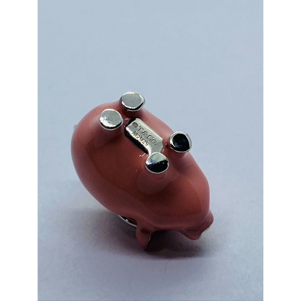 Tiffany & Co Pink Enamel Pig Piggy Charm Pendant 925 Retired