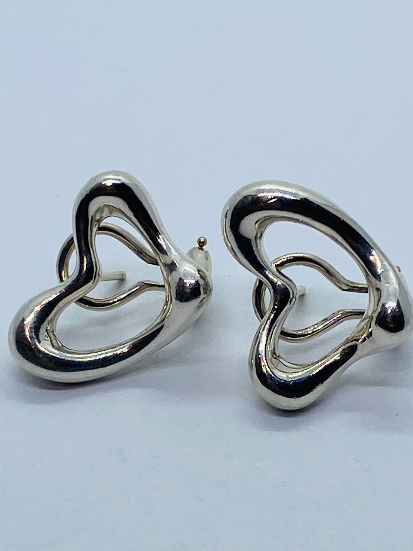 Tiffany & Co RARE Silver 925 Elsa Peretti Open Heart Clip On Earrings 18K Post