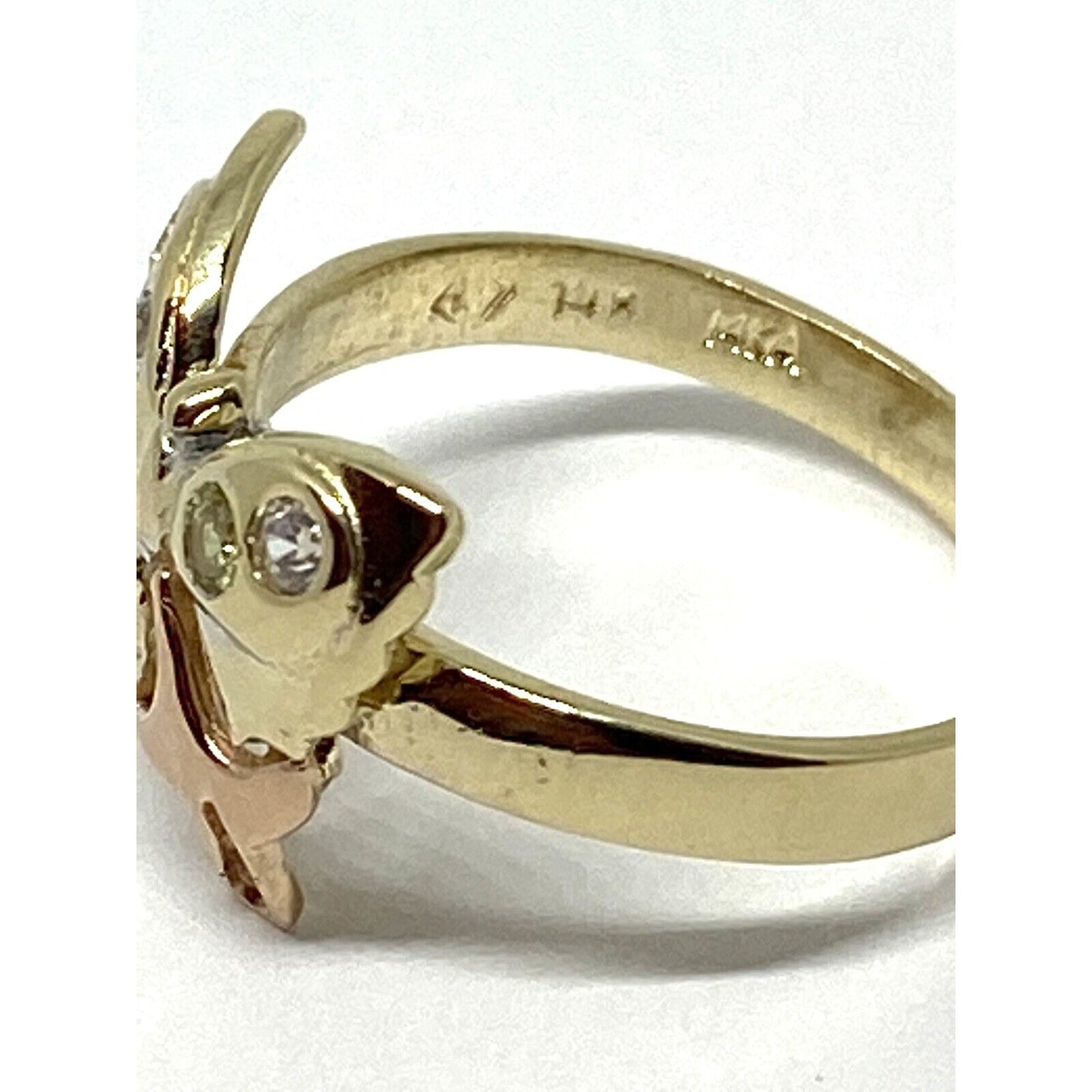 14K Solid Yellow Gold Beautiful Tri Color Butterfly CZ Ring. Size 6 3/4