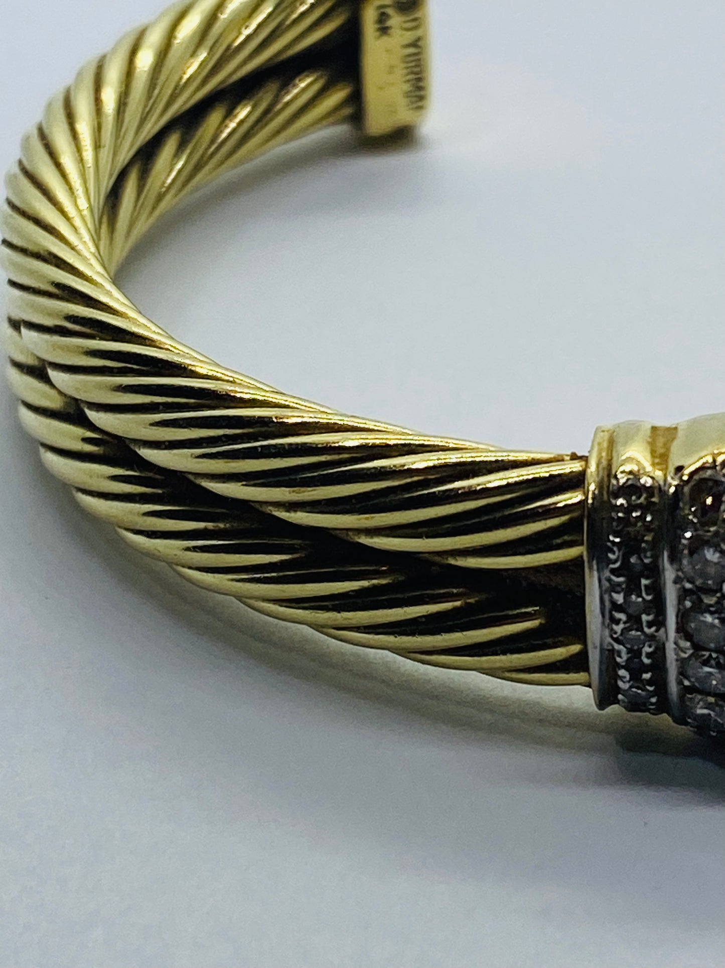David Yurman Solid 14k Yellow Gold Double Cable Cuff Diamond Bracelet 6.5''