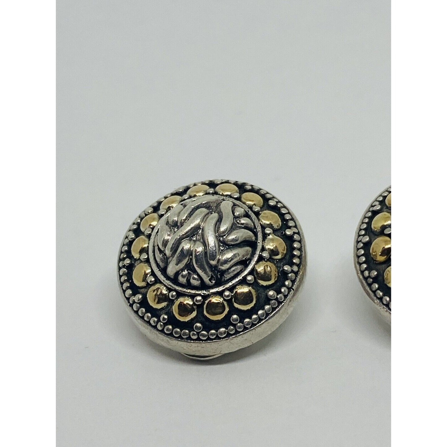 John Hardy 925 Sterling Silver 18K Vintage Gold Dot Clip On Earrings 3/4"
