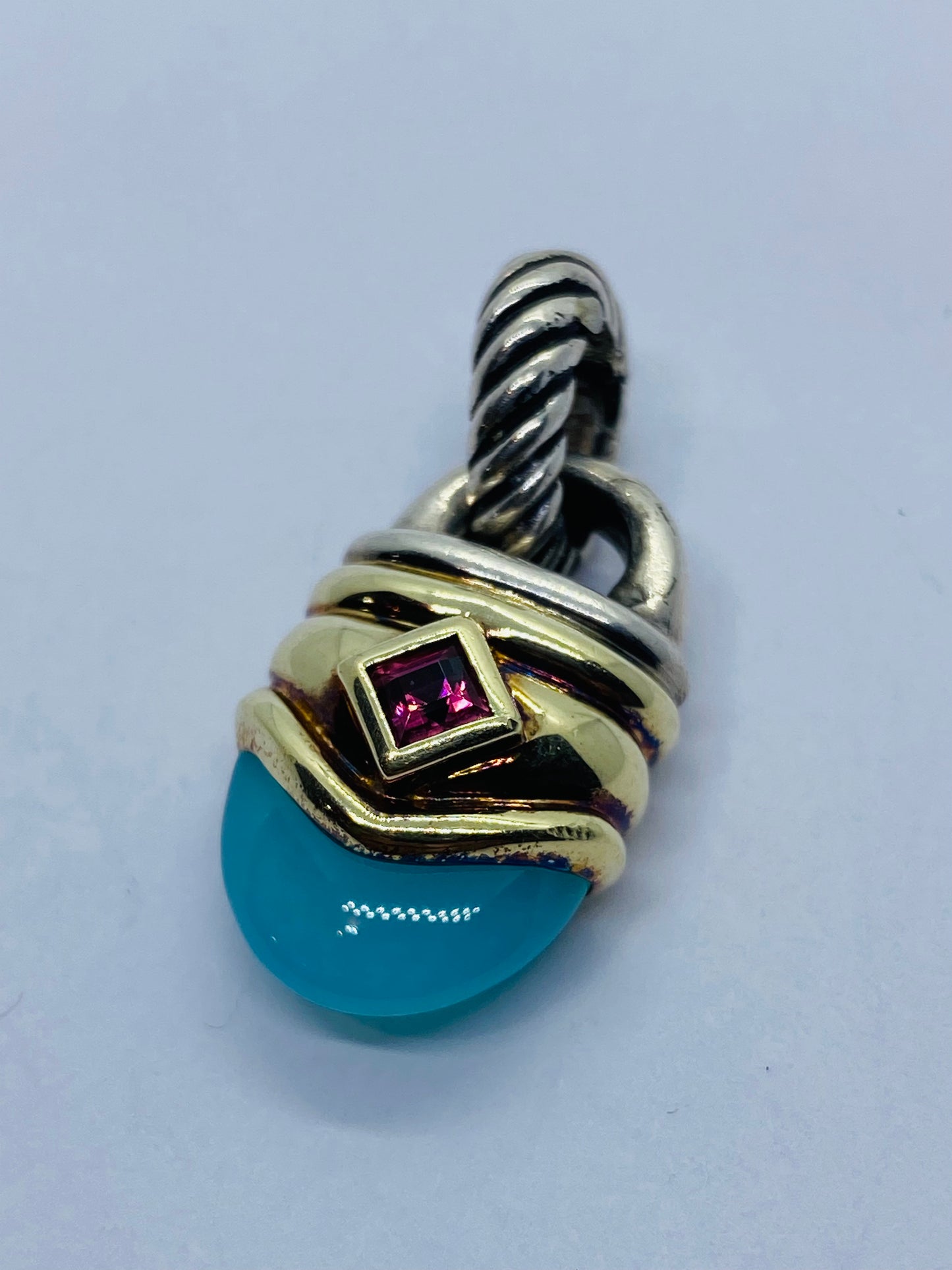 Rare David Yurman Tourmaline Chalcedony Renaissance Pendant in 14k Gold 925 Silv
