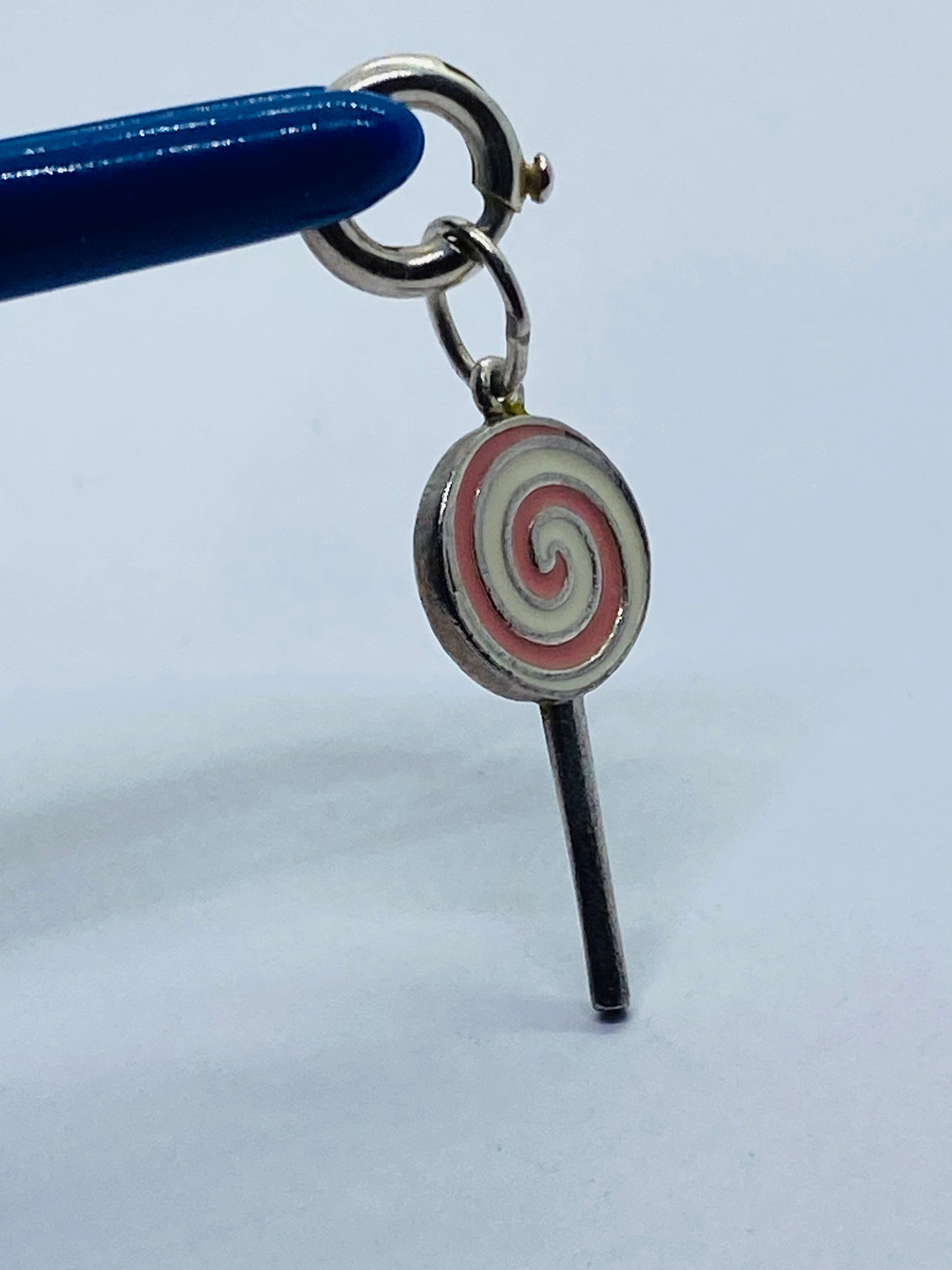 TIFFANY & CO SILVER PINK ENAMEL LOLLIPOP CHARM PENDANT BOX INCLUDED